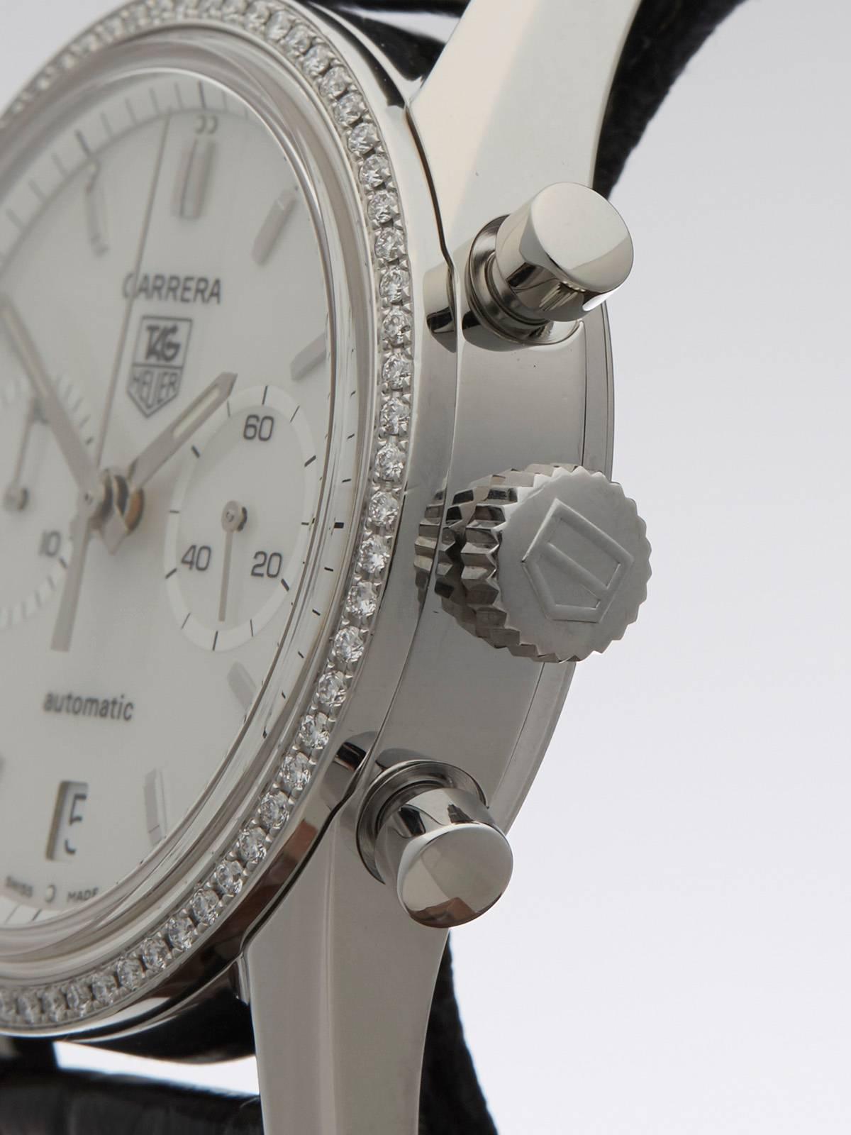Tag Heuer Stainless Steel Diamond Bezel Carrera Automatic Wristwatch In New Condition In Bishop's Stortford, Hertfordshire