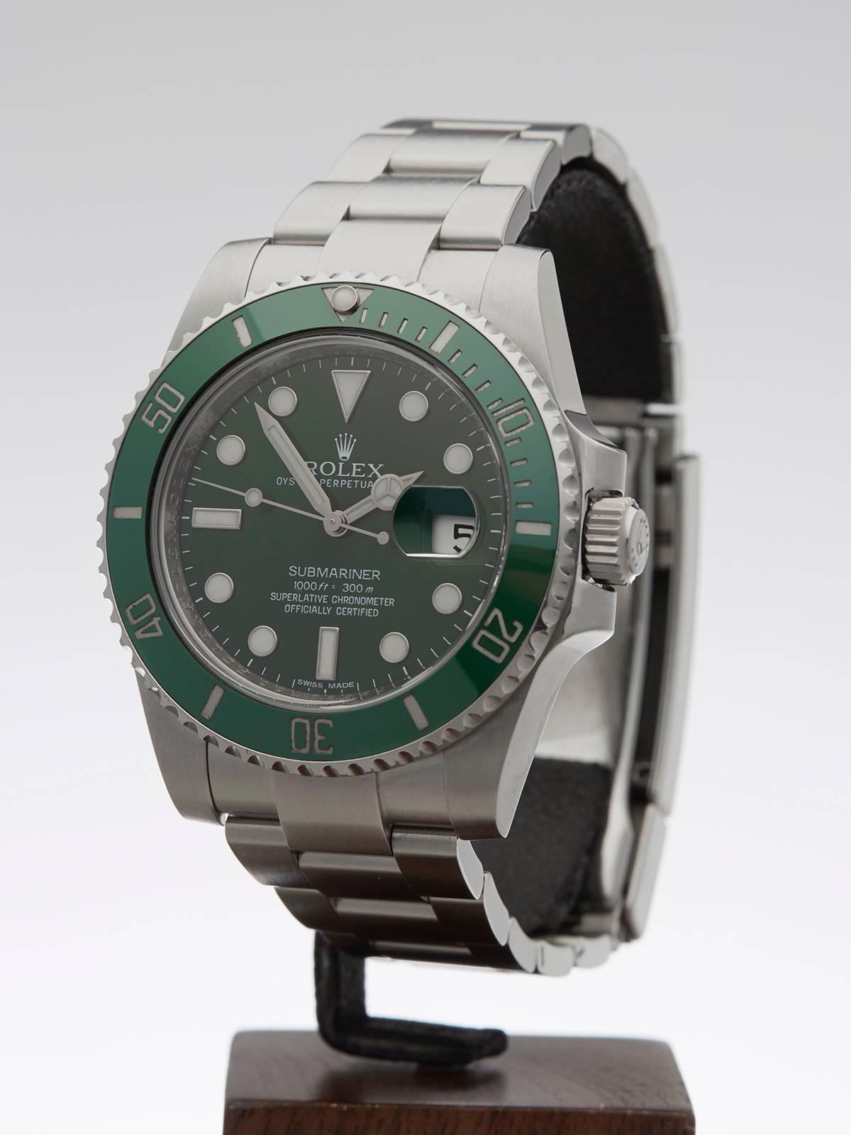 Men's Rolex Stainless Steel Submariner Green Dial Automatic Wristwatch Rev 116610LV