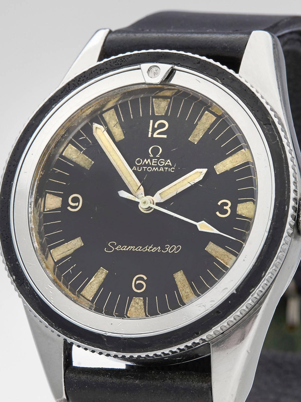 Omega Stainless Steel Black Baton Seamaster 300 Wristwatch In New Condition In Bishop's Stortford, Hertfordshire