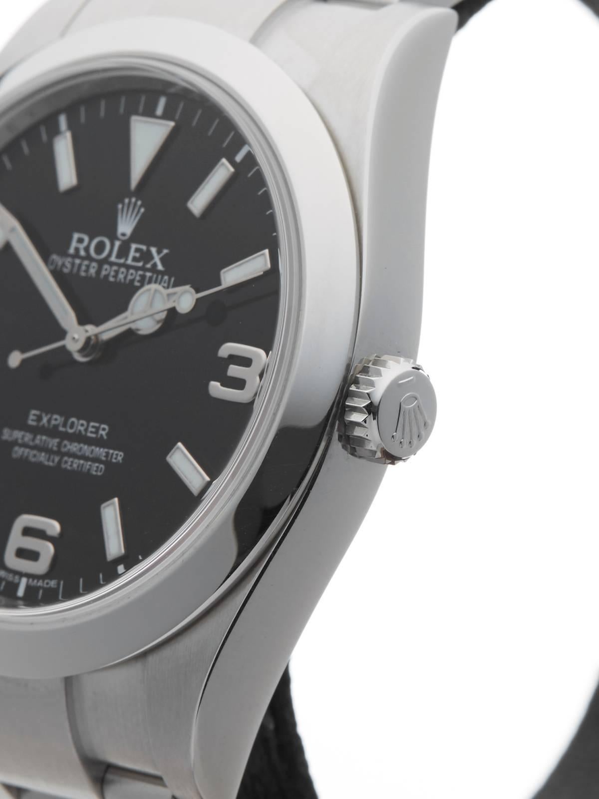 Rolex Stainless Steel Explorer Oyster Automatic Wristwatch In New Condition In Bishop's Stortford, Hertfordshire