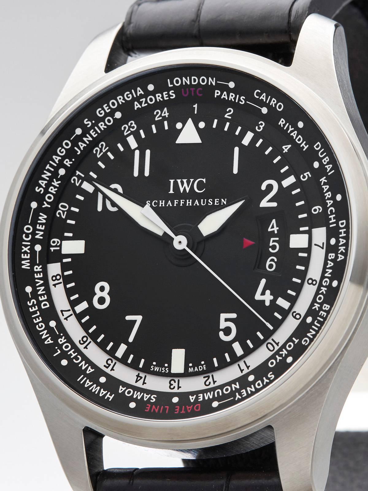 IWC Stainless Steel Pilot's WorldTimer Automatic Wristwatch In New Condition In Bishop's Stortford, Hertfordshire