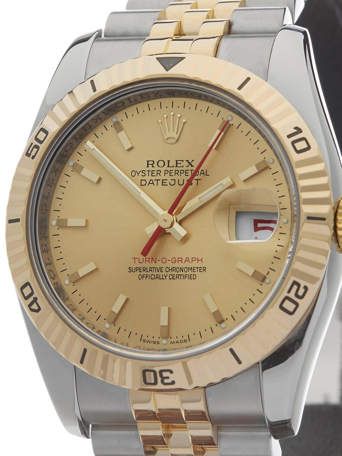 Rolex Yellow Gold Stainless Steel Datejust Turn-o-graph Automatic Wristwatch In Excellent Condition In Bishop's Stortford, Hertfordshire