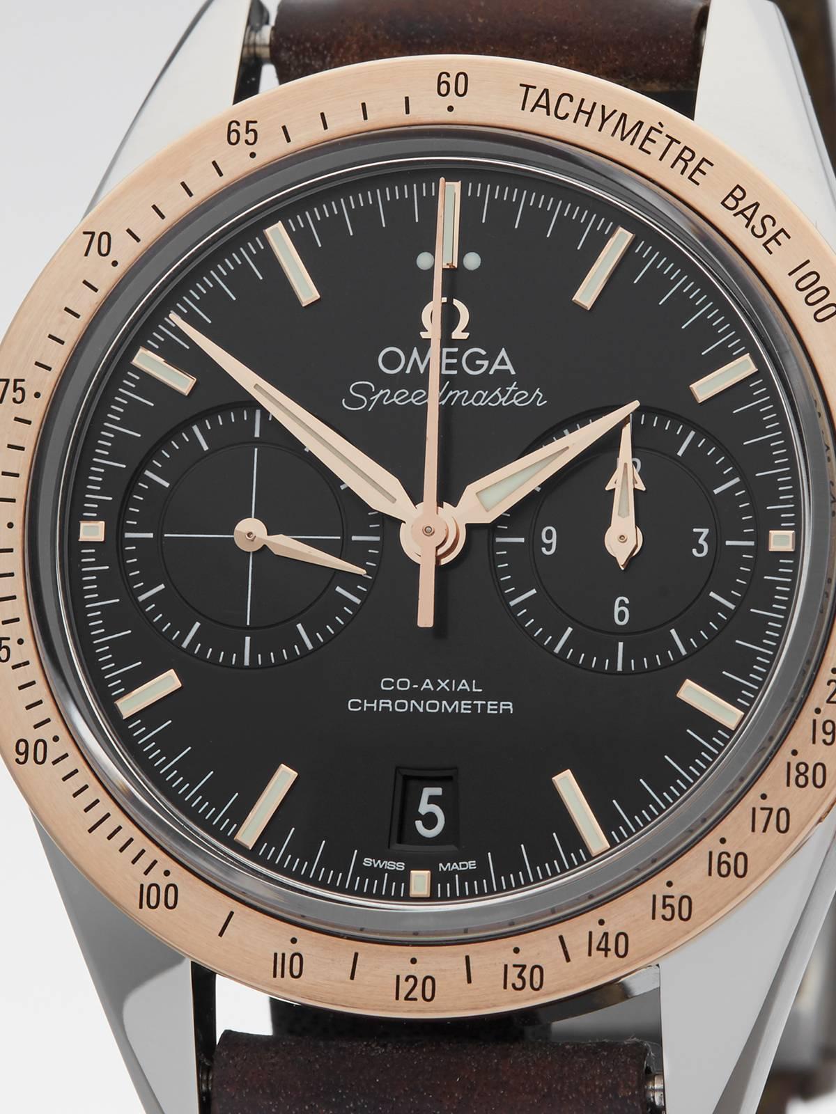 Omega Rose Gold Stainless Steel Speedmaster Automatic Wristwatch In Excellent Condition In Bishop's Stortford, Hertfordshire