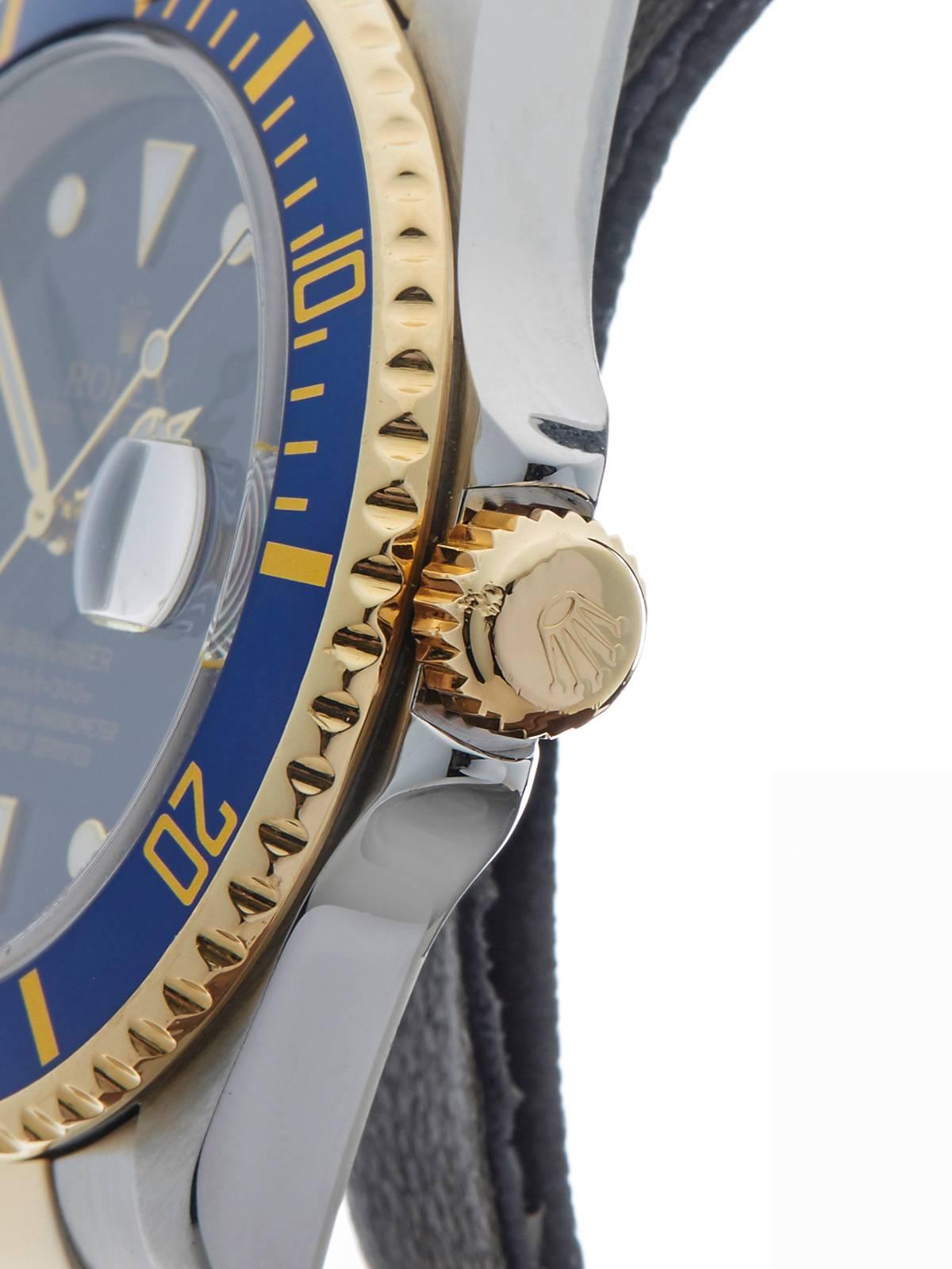 Men's  Rolex Yellow Gold Stainless Steel Submariner Sun Burst Automatic Wristwatch 