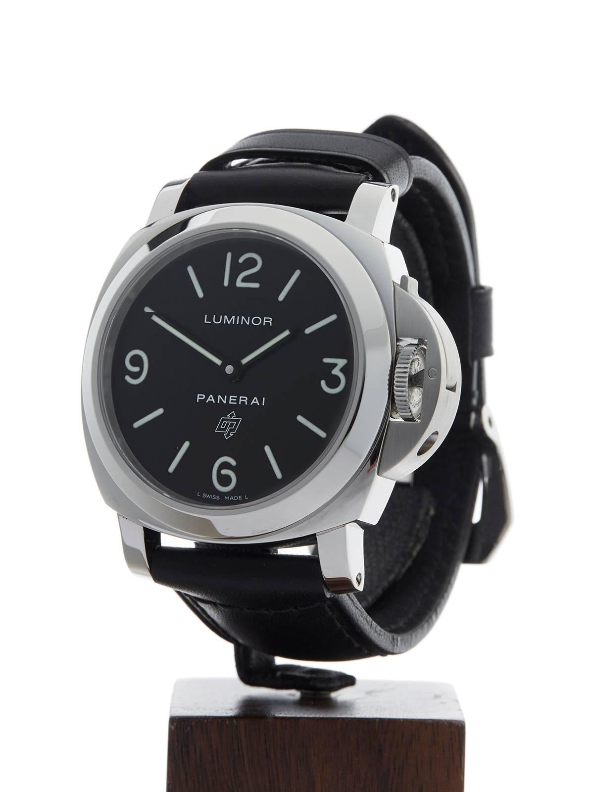  Panerai Stainless Steel Luminor Base Automatic Wristwatch PAM0000 2014 In Excellent Condition In Bishop's Stortford, Hertfordshire