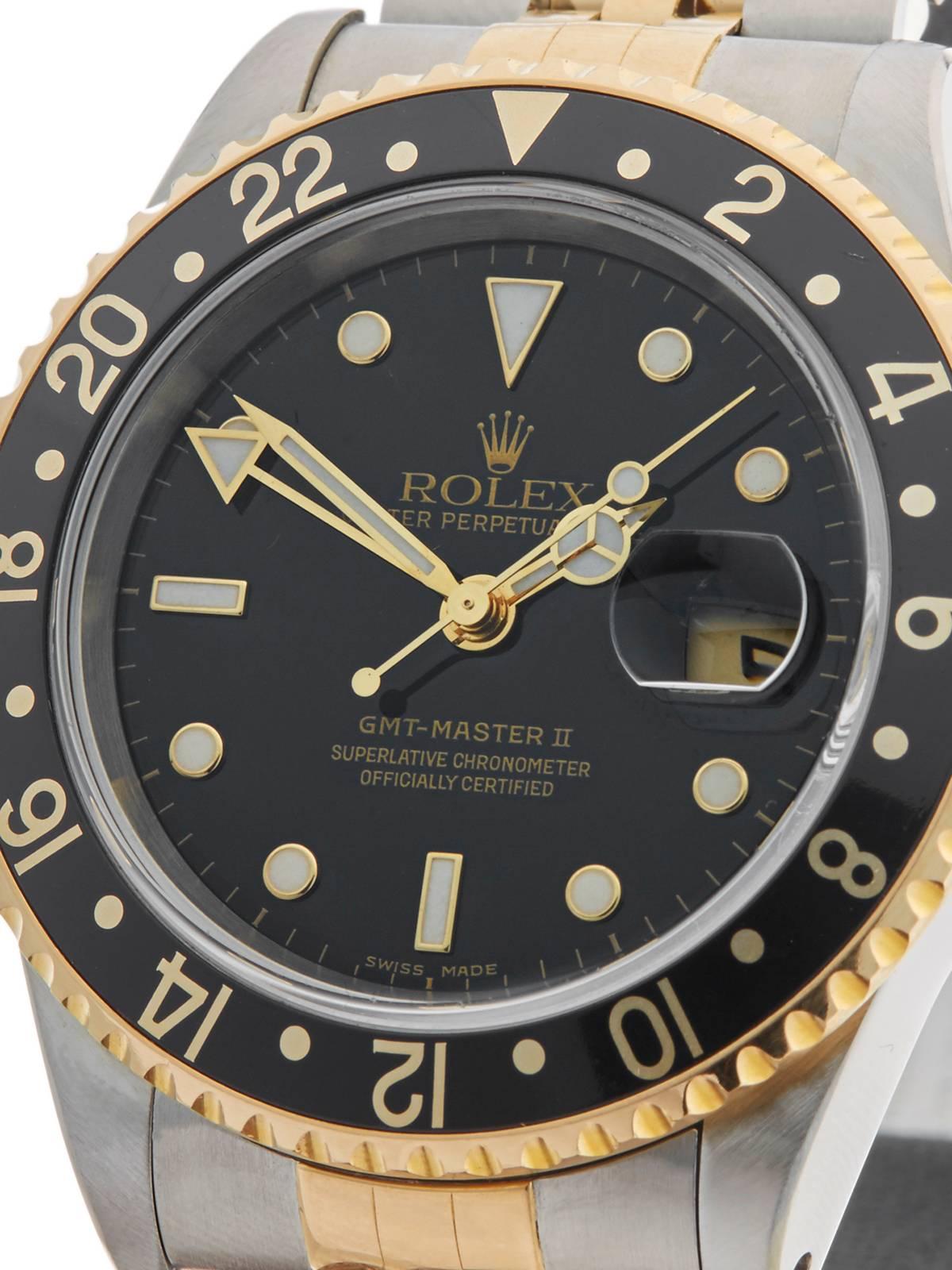  Rolex Yellow Gold Stainless Steel GMT-Master II Automatic Wristwatch  In Excellent Condition In Bishop's Stortford, Hertfordshire
