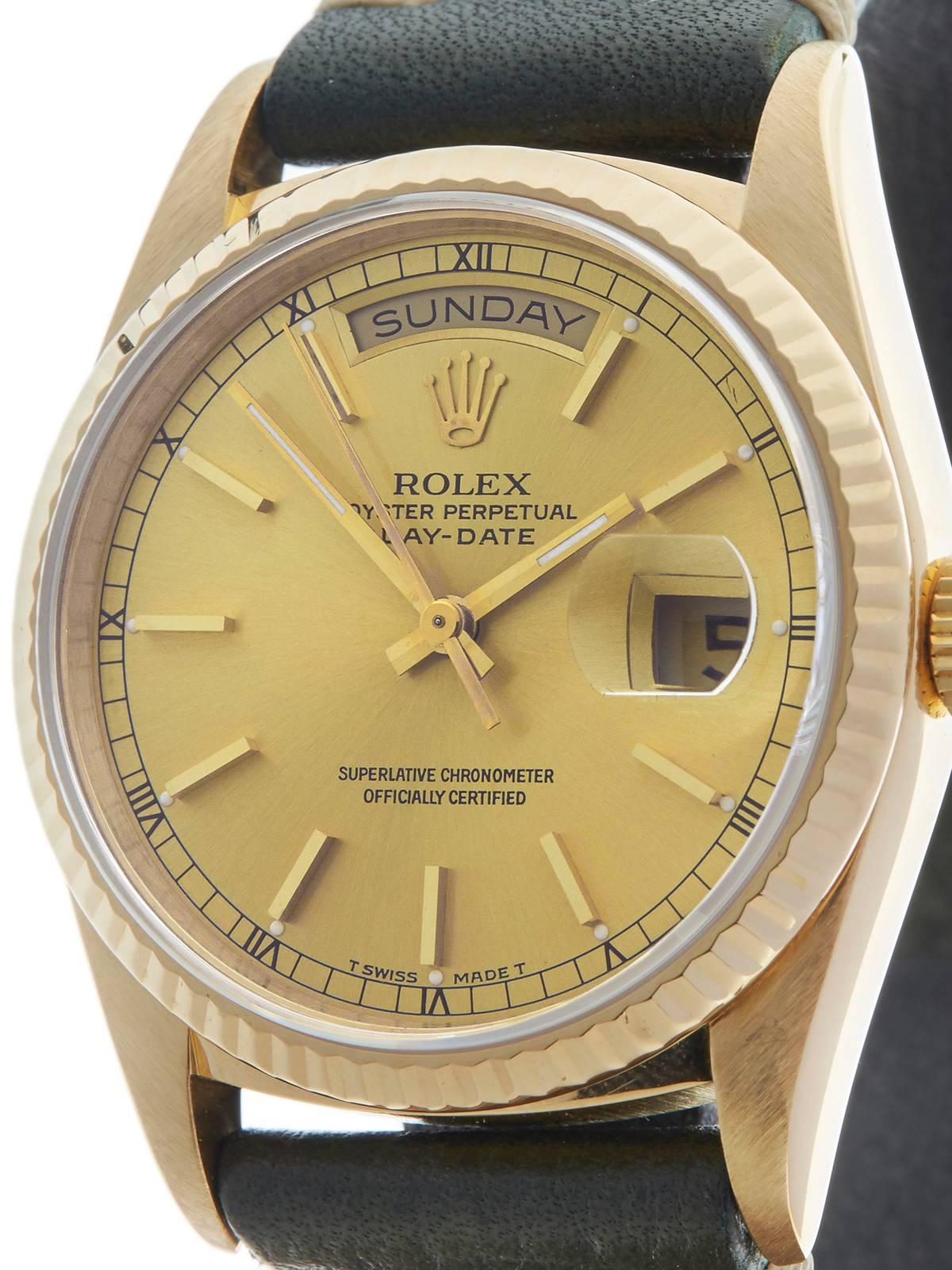  Rolex Yellow Gold Day-Date Automatic Wristwatch Ref 18238 1989 In Excellent Condition In Bishop's Stortford, Hertfordshire