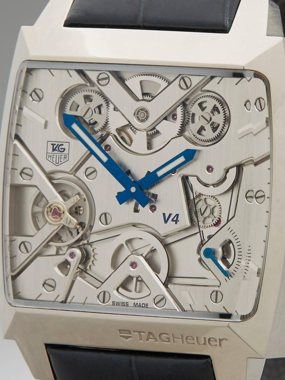  Tag Heuer Platinum Monaco Limited Edition V4 Automatic Wristwatch 2010 In Excellent Condition In Bishop's Stortford, Hertfordshire