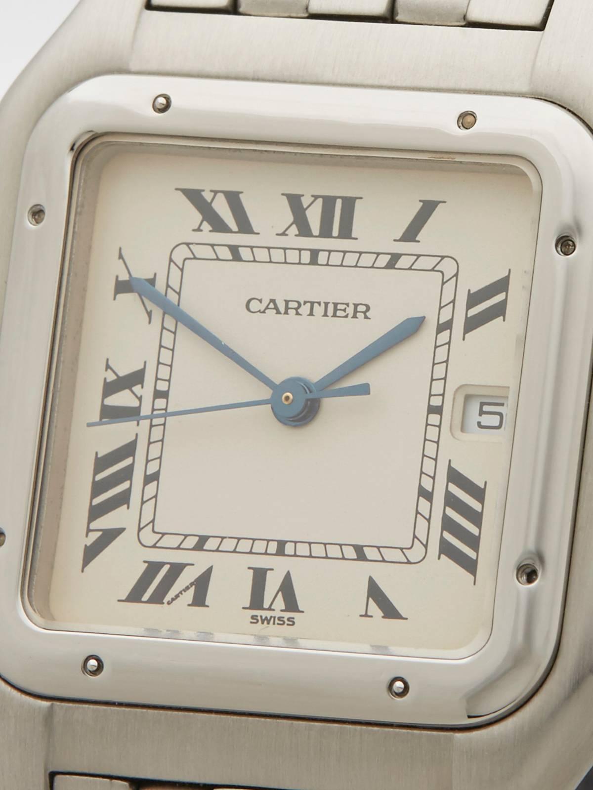  Cartier Stainless Steel White Dial Quartz Wristwatch 1300 2000s In Excellent Condition In Bishop's Stortford, Hertfordshire