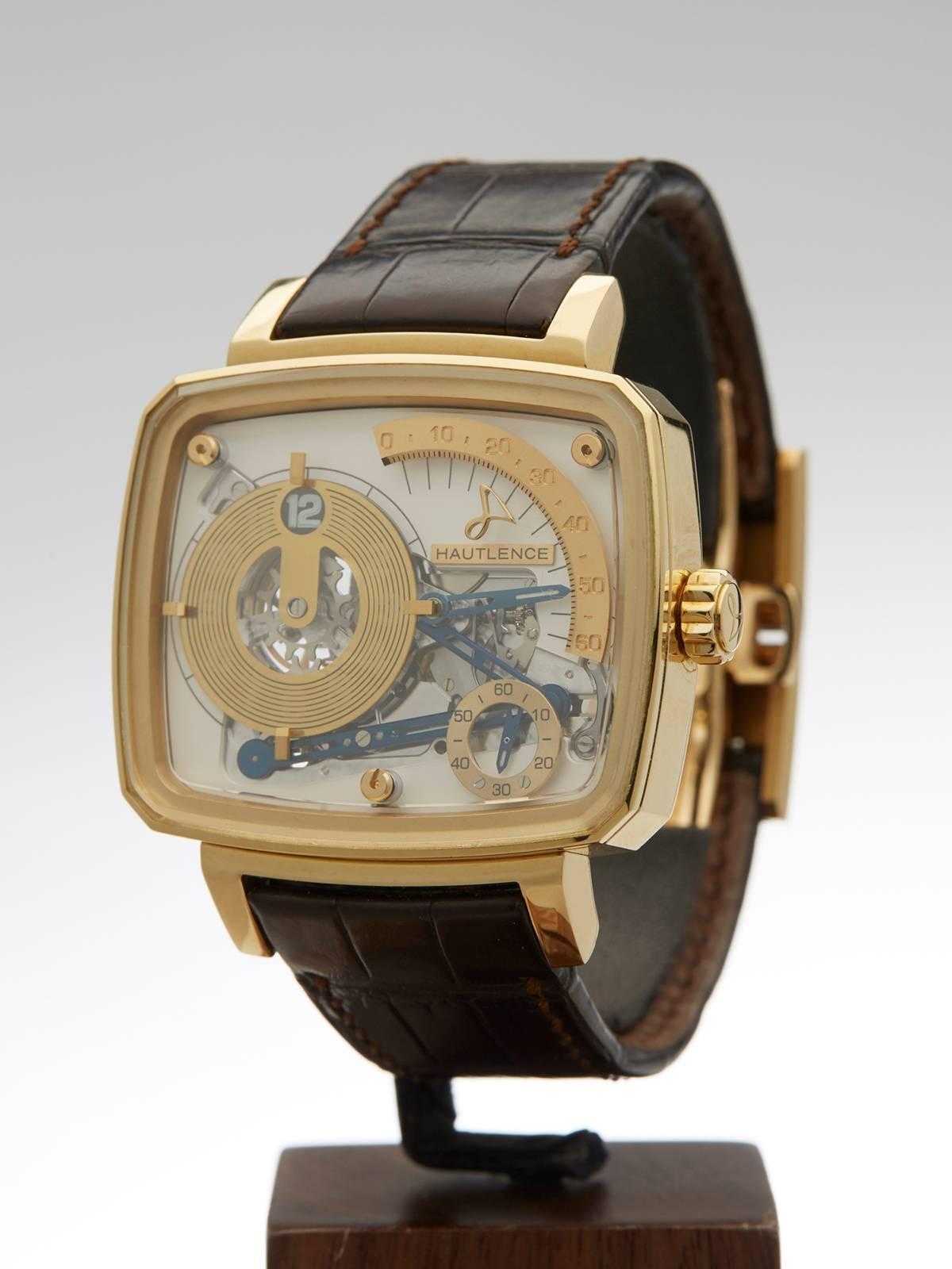 Ref: COM727
Model Number: HL01
Serial Number: 35/**
Condition: 9.5 - Excellent Condition
Age: 31st August 2015
Case Diameter: 44 mm
Case Size: 44mm by 37mm to 51mm
Box and Papers: Box, Manuals Guarantee
Movement: Mechanical Wind
Case: 18k Yellow