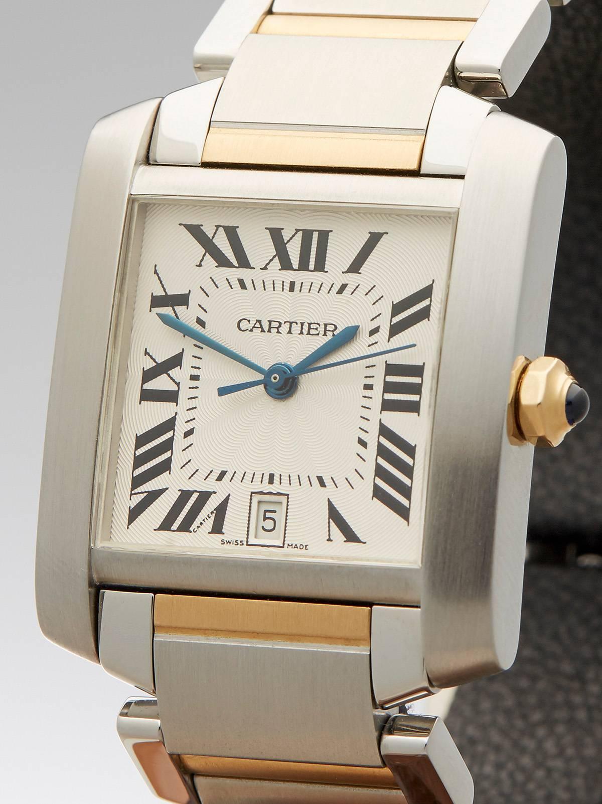 Cartier Yellow Gold Stainless Steel Tank Francaise Automatic Wristwatch In Excellent Condition In Bishop's Stortford, Hertfordshire