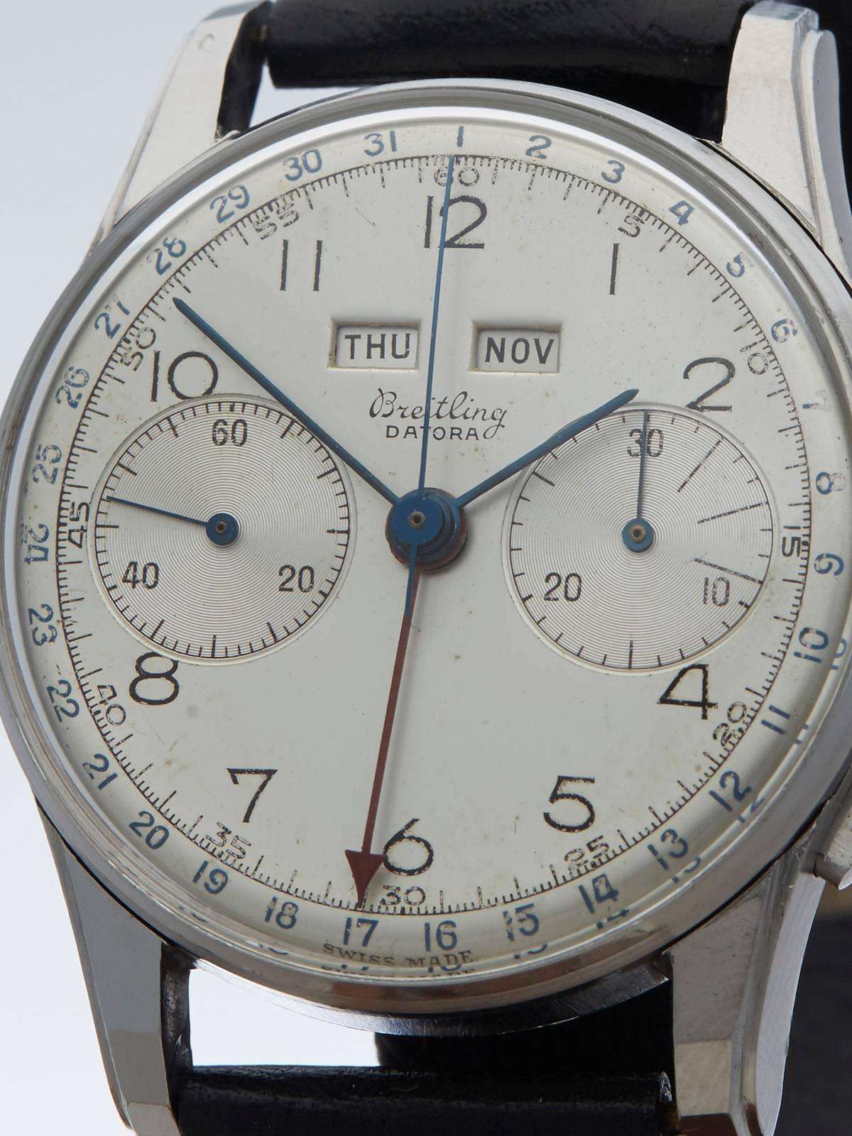  Breitling Stainless Steel Datora Mechanical Wind Wristwatch Ref 784  In Excellent Condition In Bishop's Stortford, Hertfordshire