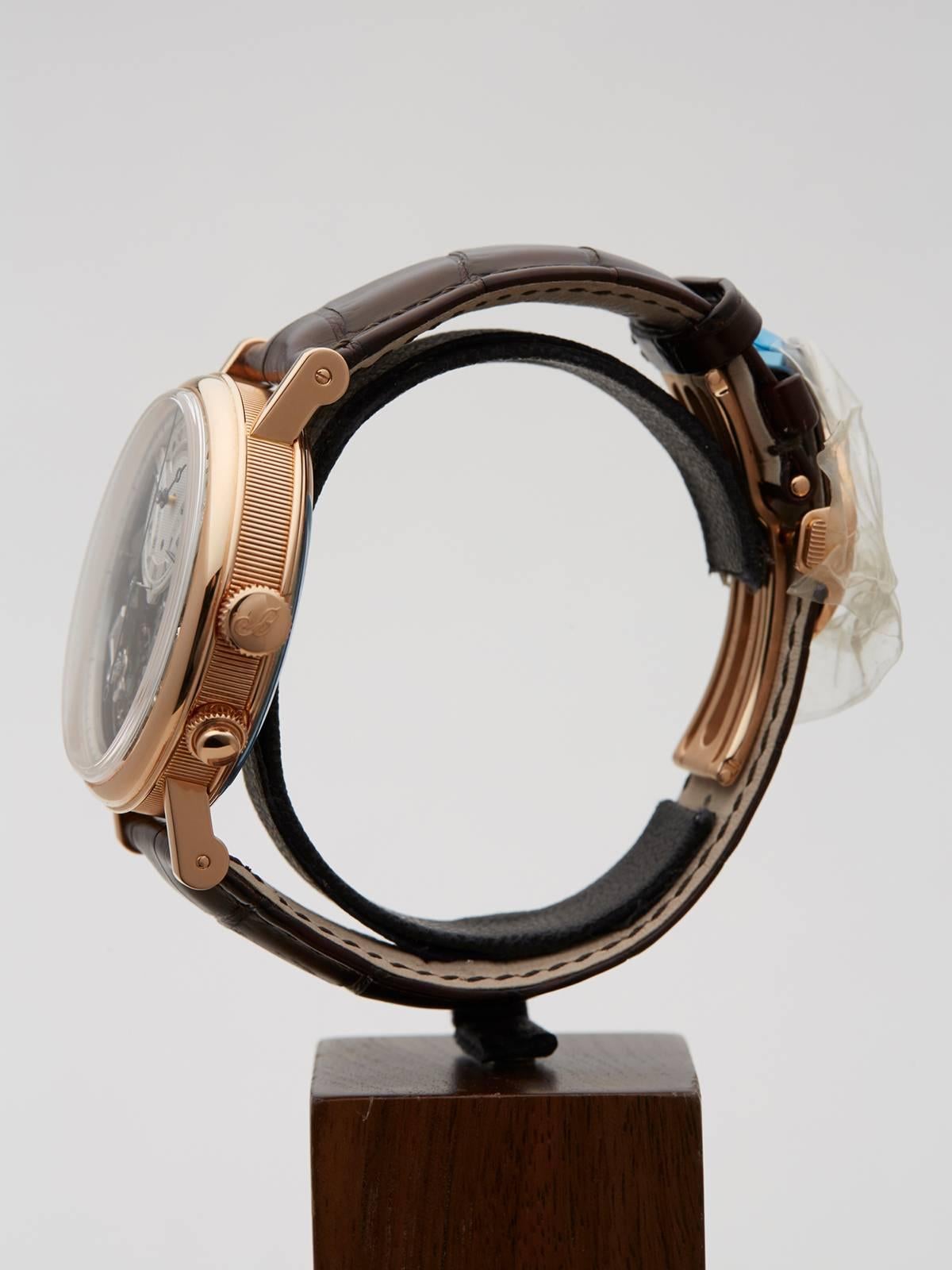 Men's  Breguet Rose Gold Skeleton Dial Tradition Mechanical Wind Wristwatch