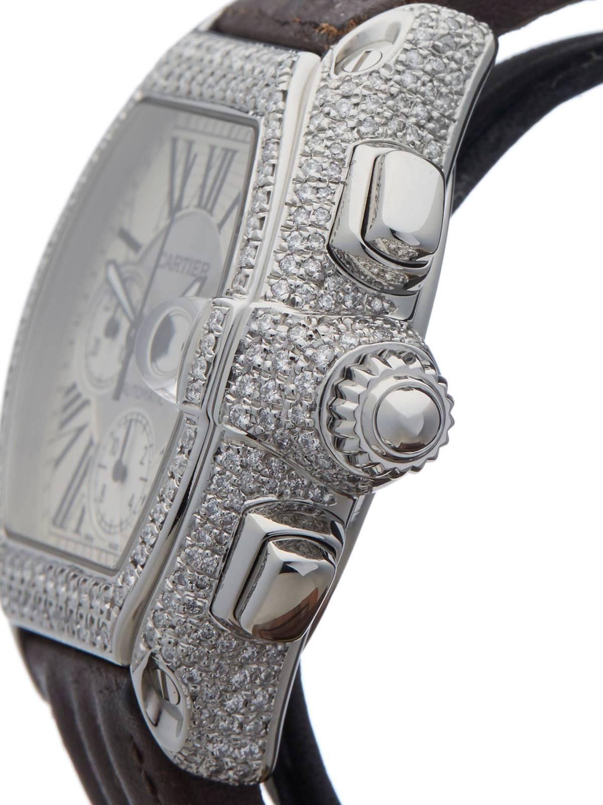 Women's or Men's  Cartier Stainless Steel Roadster Afterset Diamonds Automatic Wristwatch