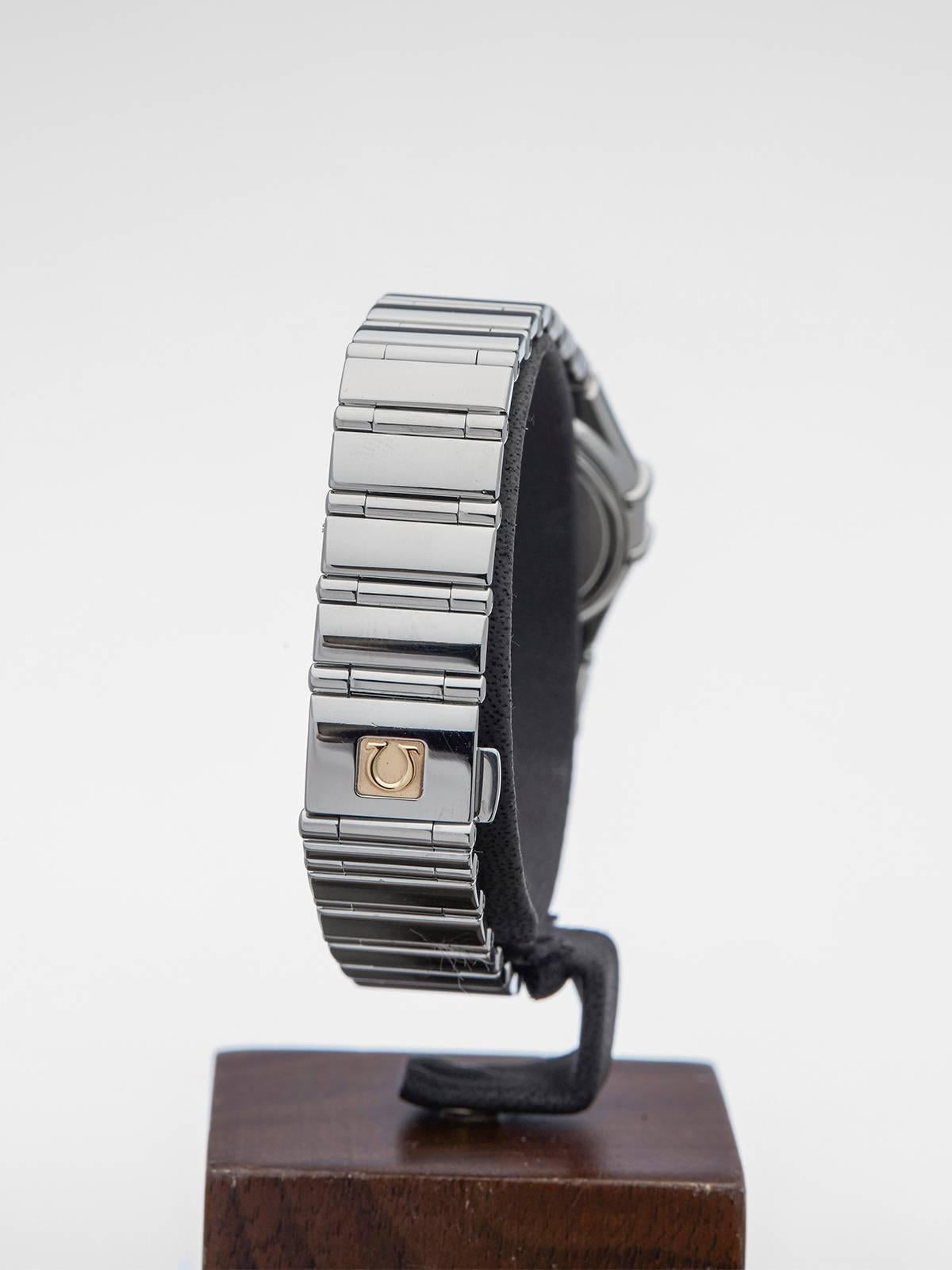 Women's  Omega Ladies Stainless Steel Constellation Gem Set Dial Quartz Wristwatch