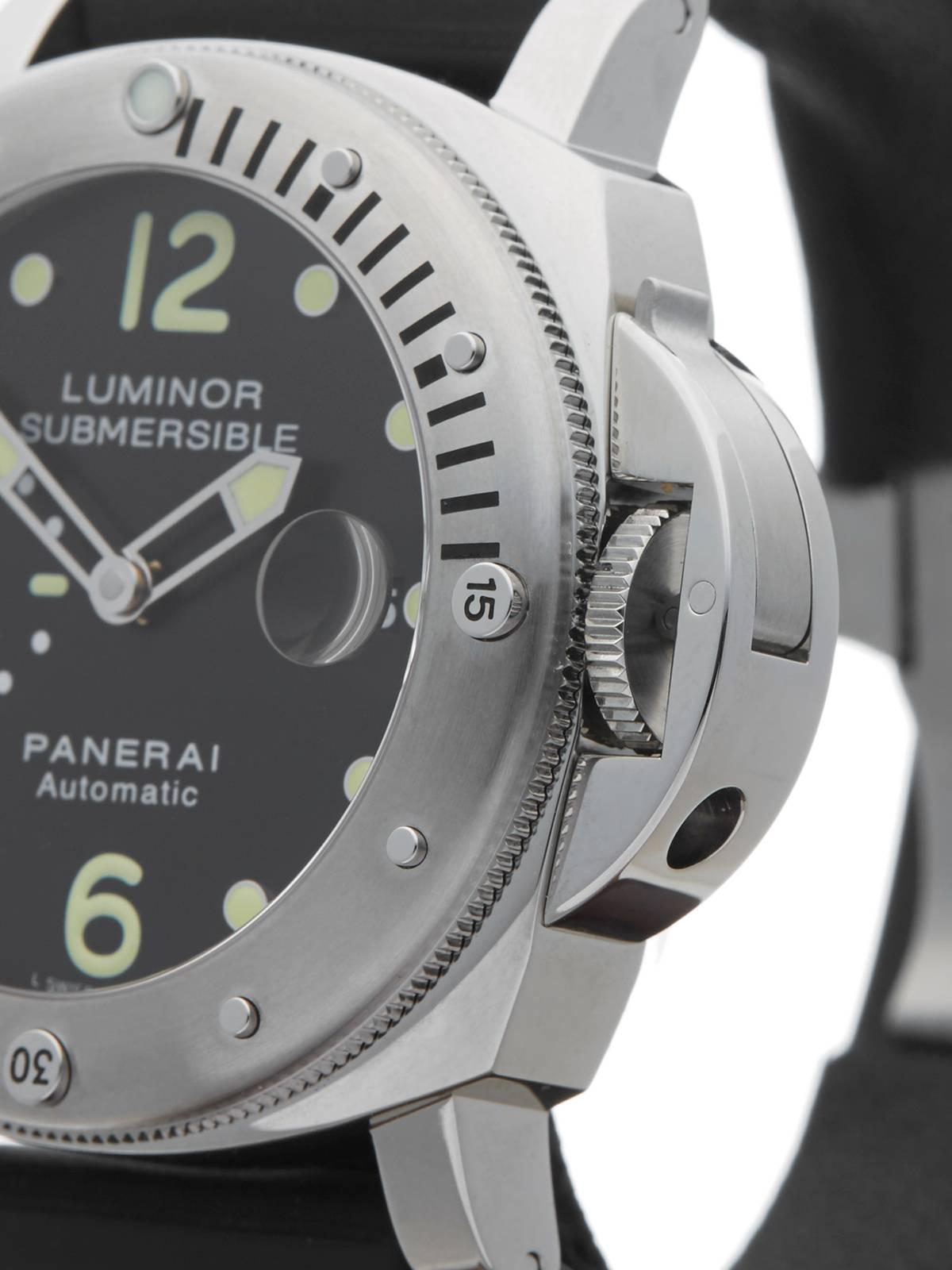 Men's  Panerai Luminor Stainless Steel Submersible Royal Navy Automatic Wristwatch
