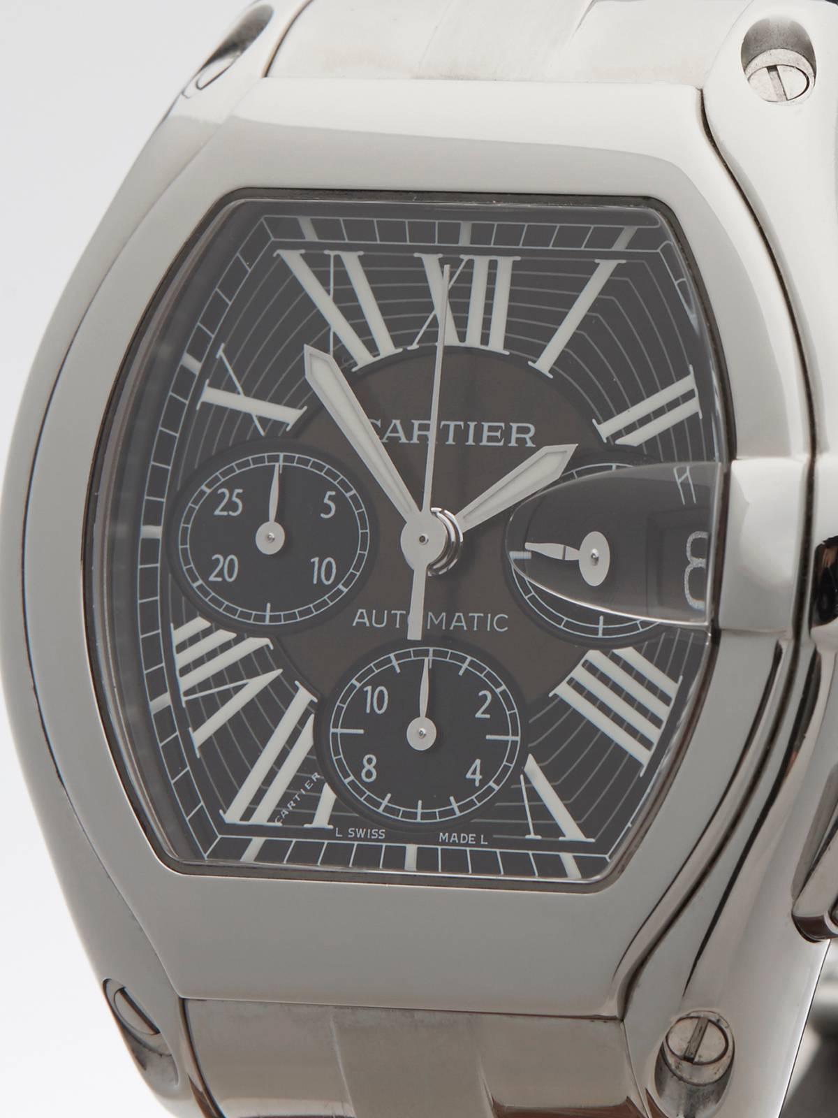  Cartier Stainless Steel Roadster Chronograph Automatic Wristwatch 2000s In Excellent Condition In Bishop's Stortford, Hertfordshire