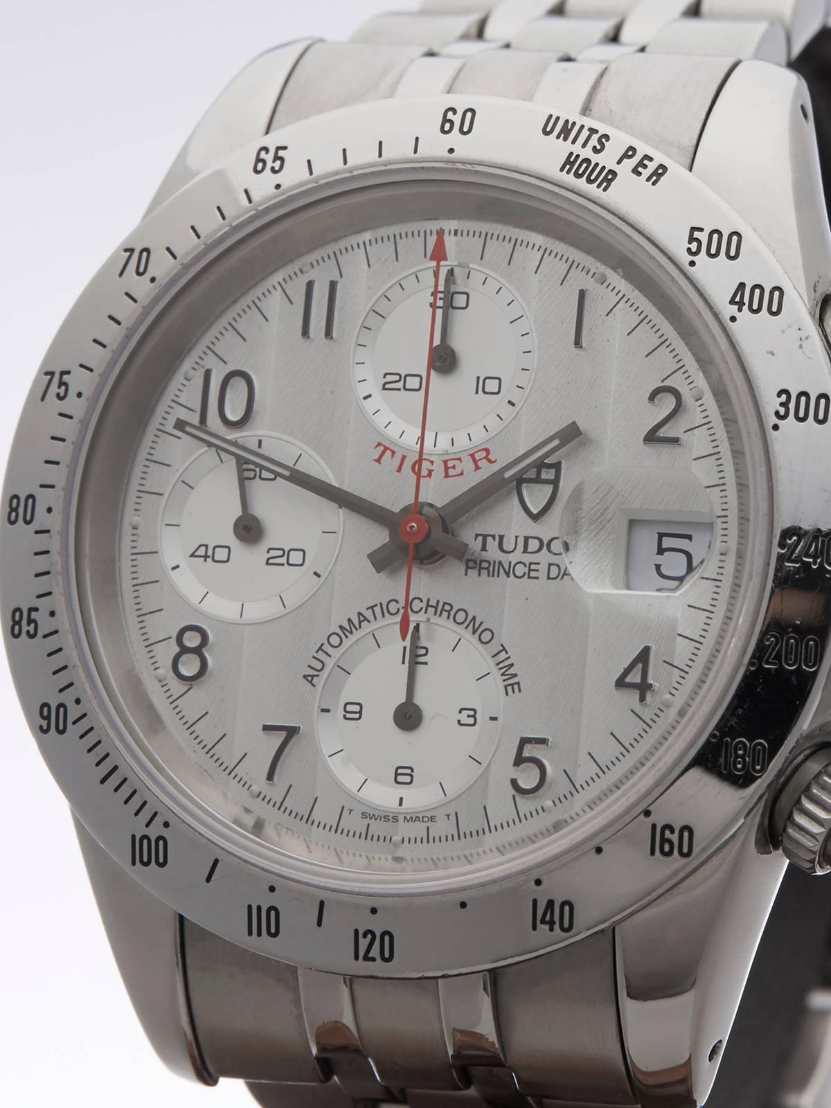  Tudor Prince Stainless Steel Date Tiger Edition Chronograph Wristwatch 2003 In Excellent Condition In Bishop's Stortford, Hertfordshire