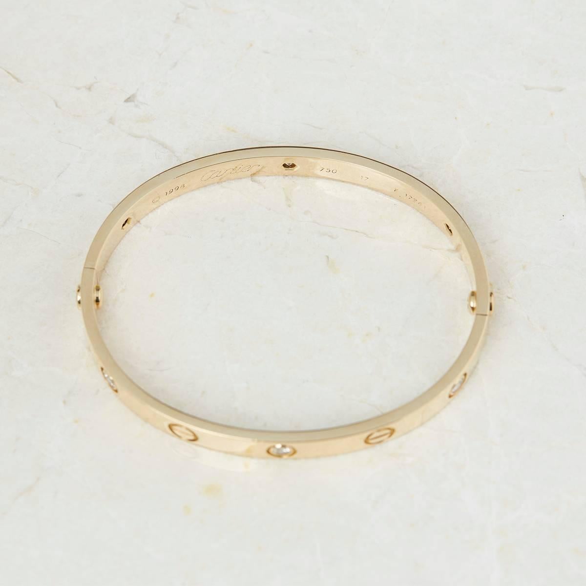 Cartier 18 Karat Yellow Gold 0.60 Carat Six Diamond Love Bracelet 2