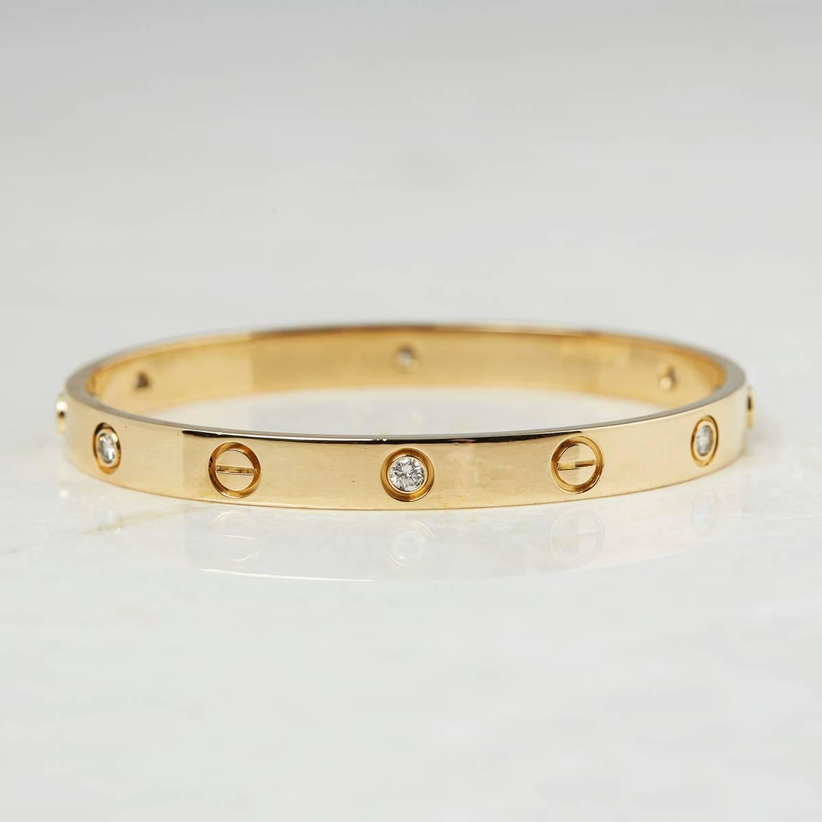 Cartier 18 Karat Yellow Gold 0.60 Carat Six Diamond Love Bracelet In Excellent Condition In Bishop's Stortford, Hertfordshire