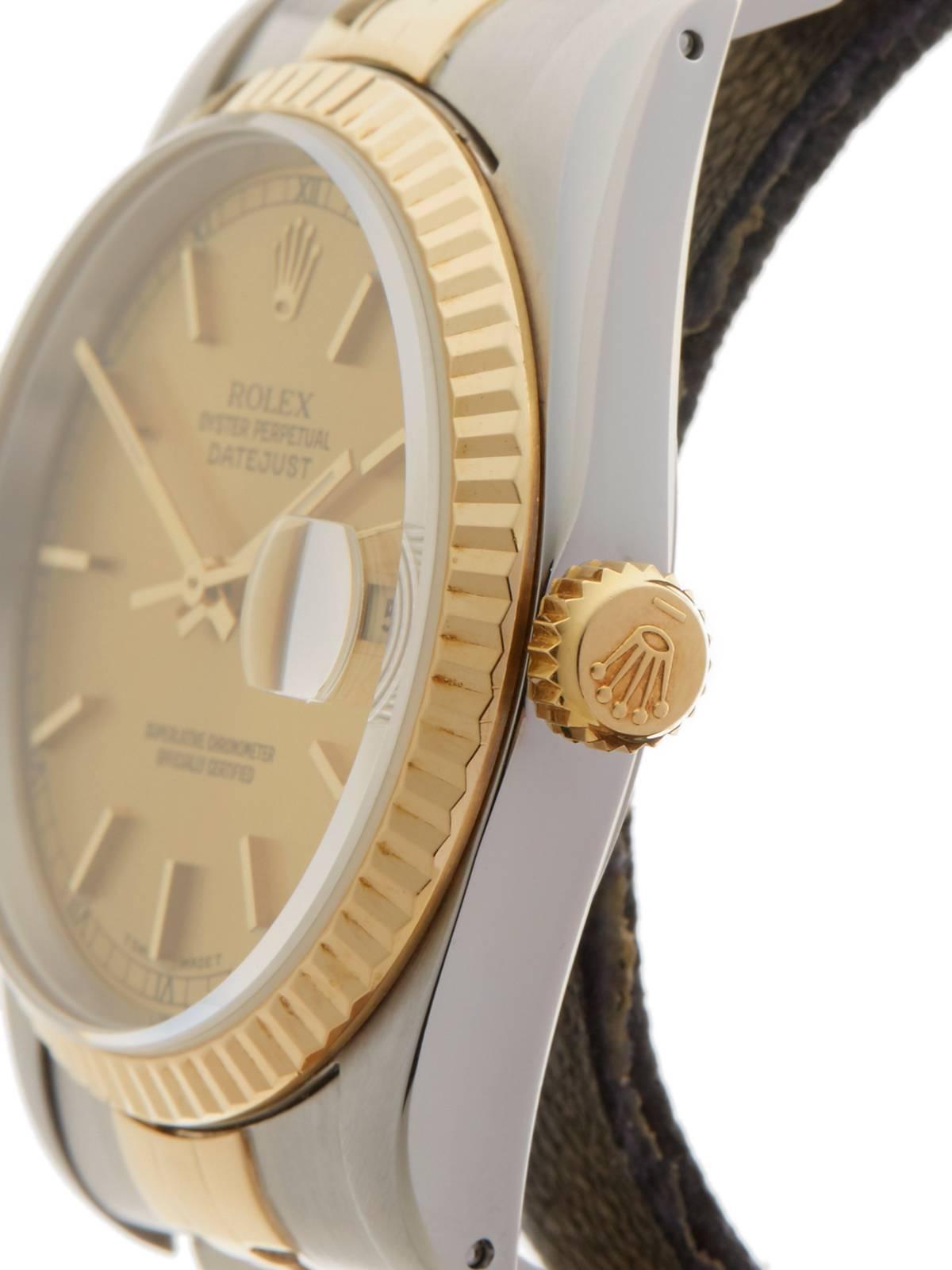 Rolex Yellow Gold Stainless Steel Datejust Automatic Wristwatch Model 16233 In New Condition In Bishop's Stortford, Hertfordshire