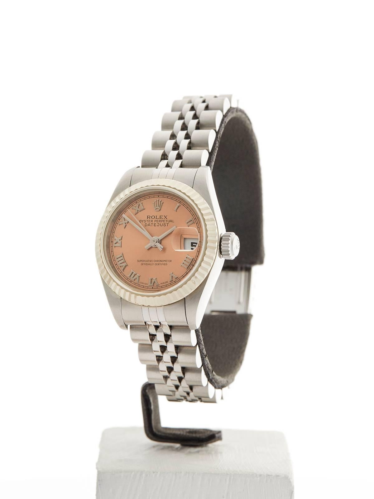REF	W3596
MODEL NUMBER	79174
SERIAL NUMBER	A74****
CONDITION	9 - Excellent condition
GENDER	Ladies
AGE	1999
CASE DIAMETER	26 mm
CASE SIZE	26mm
BOX & PAPERS	Box Only
MOVEMENT	Automatic
CASE	Stainless steel/18k white gold
DIAL	Pink