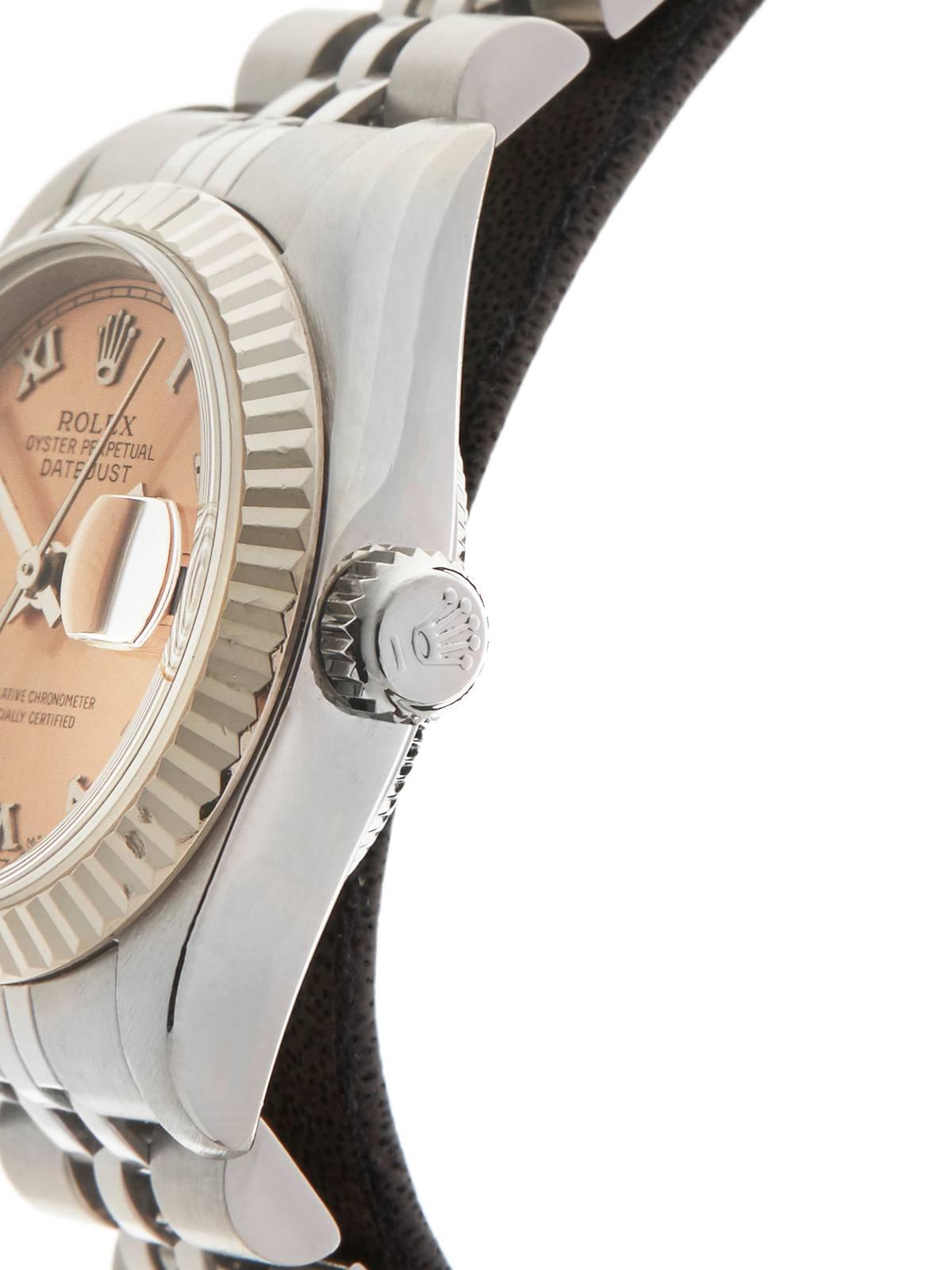 Women's Rolex Ladies Stainless Steel White Gold Datejust Automatic Wristwatch Ref 79174 
