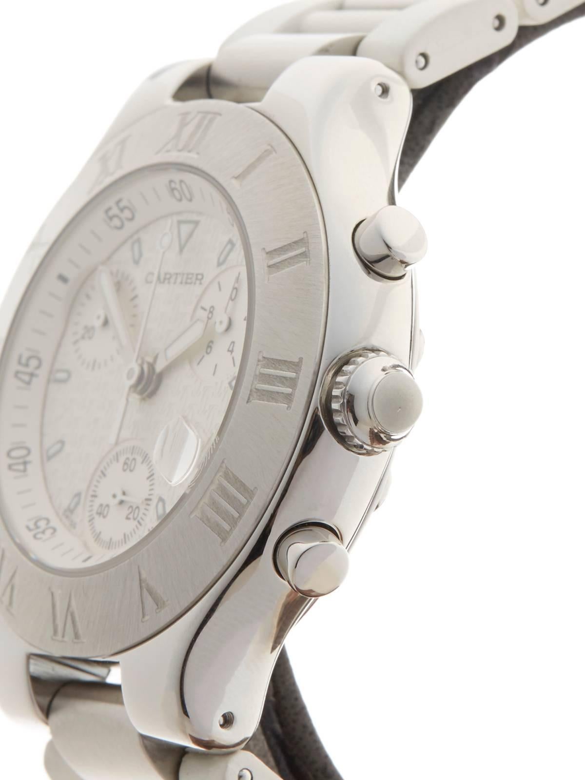 Cartier Stainless Steel Must de 21 Chronoscaph Quartz Wristwatch In New Condition In Bishop's Stortford, Hertfordshire