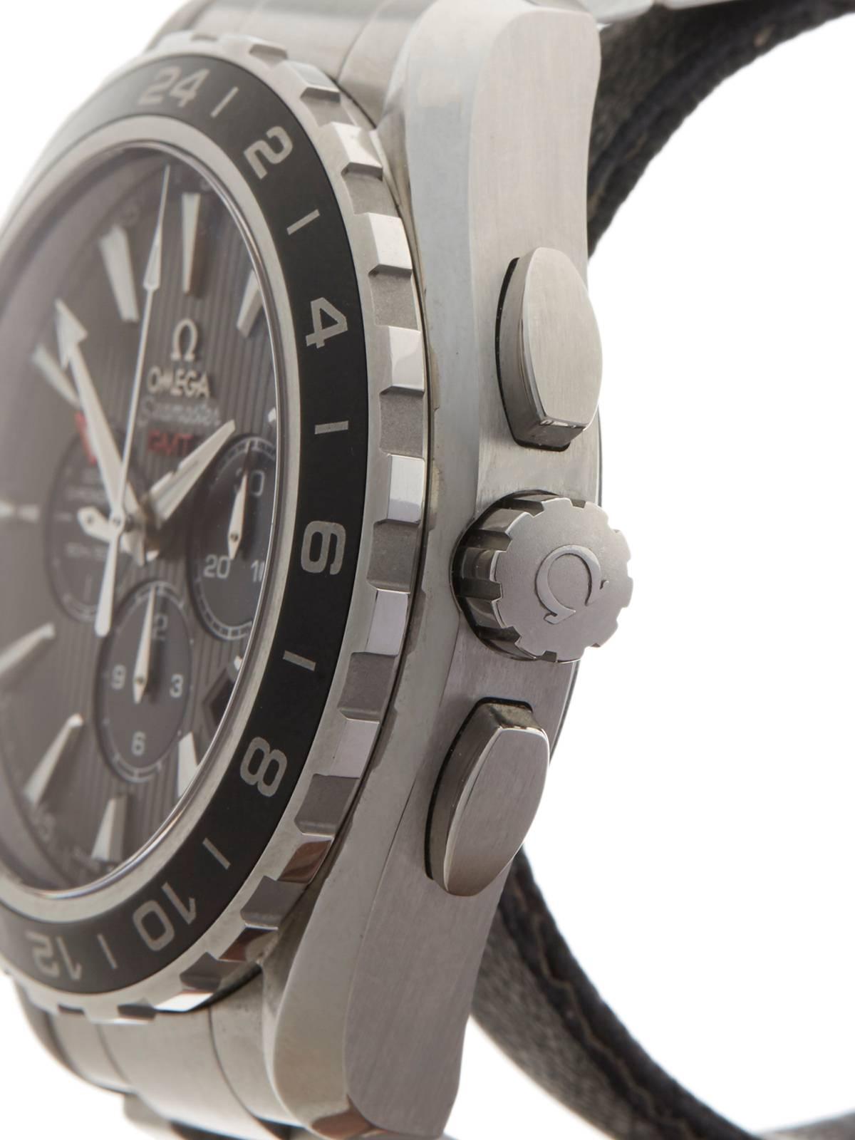Men's Omega Stainless Steel Seamaster Aqua Terra GMT Chronograph Automatic Wristwatch