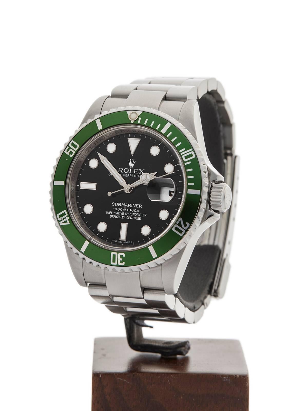 Men's Rolex Stainless Steel Submariner Kermit Automatic Wristwatch 2007