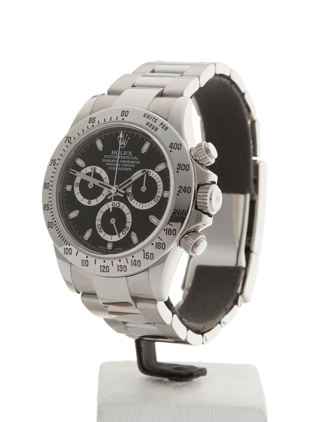 Ref: W3510
Model: 116520
Serial: 77V******
Condition: 9 - Excellent condition
Age:	8th February 2015
Case Diameter: 40 mm
Case Size: 40mm
Box and Papers: Box, Manuals and Guarantee
Movement: Automatic
Case: Stainless Steel
Dial: Black
Bracelet: