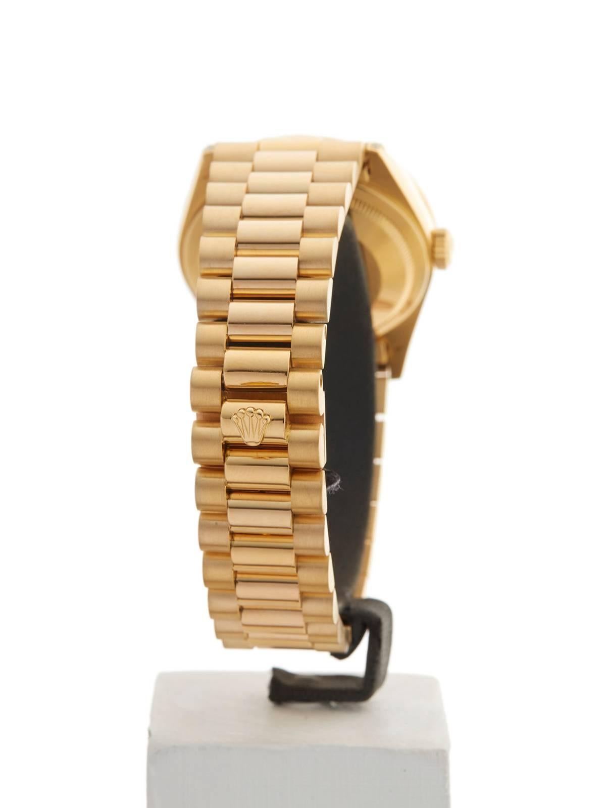 Rolex Day-Date Original Diamonds and Onyx Dial 18 Karat Gold Unisex 18388, 1991 1