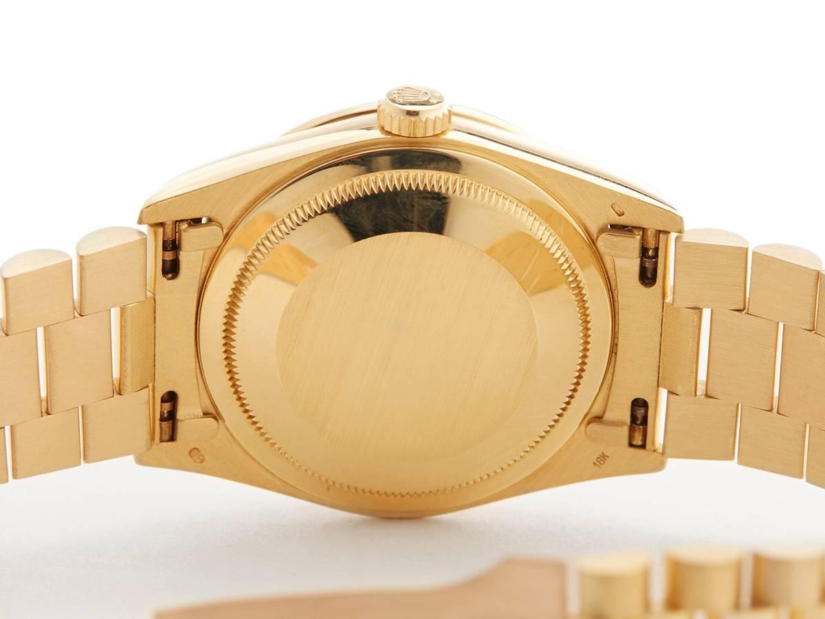 Rolex Day-Date Original Diamonds and Onyx Dial 18 Karat Gold Unisex 18388, 1991 2