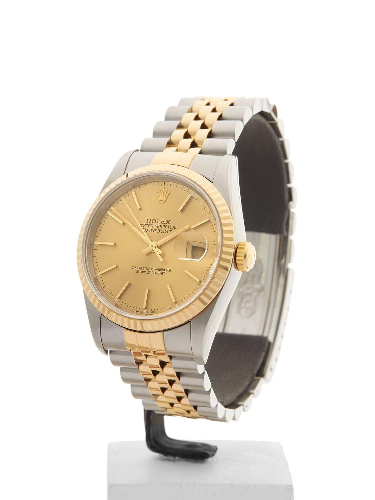 
REF	W3586
MODEL NUMBER	16233
SERIAL NUMBER	W68****
CONDITION	9 - Excellent condition
GENDER	Unisex
AGE	1st January 1997
CASE DIAMETER	36 mm
CASE SIZE	36mm
BOX & PAPERS	Box, Manuals & Guarantee
MOVEMENT	Automatic
CASE	Stainless Steel/18k Yellow
