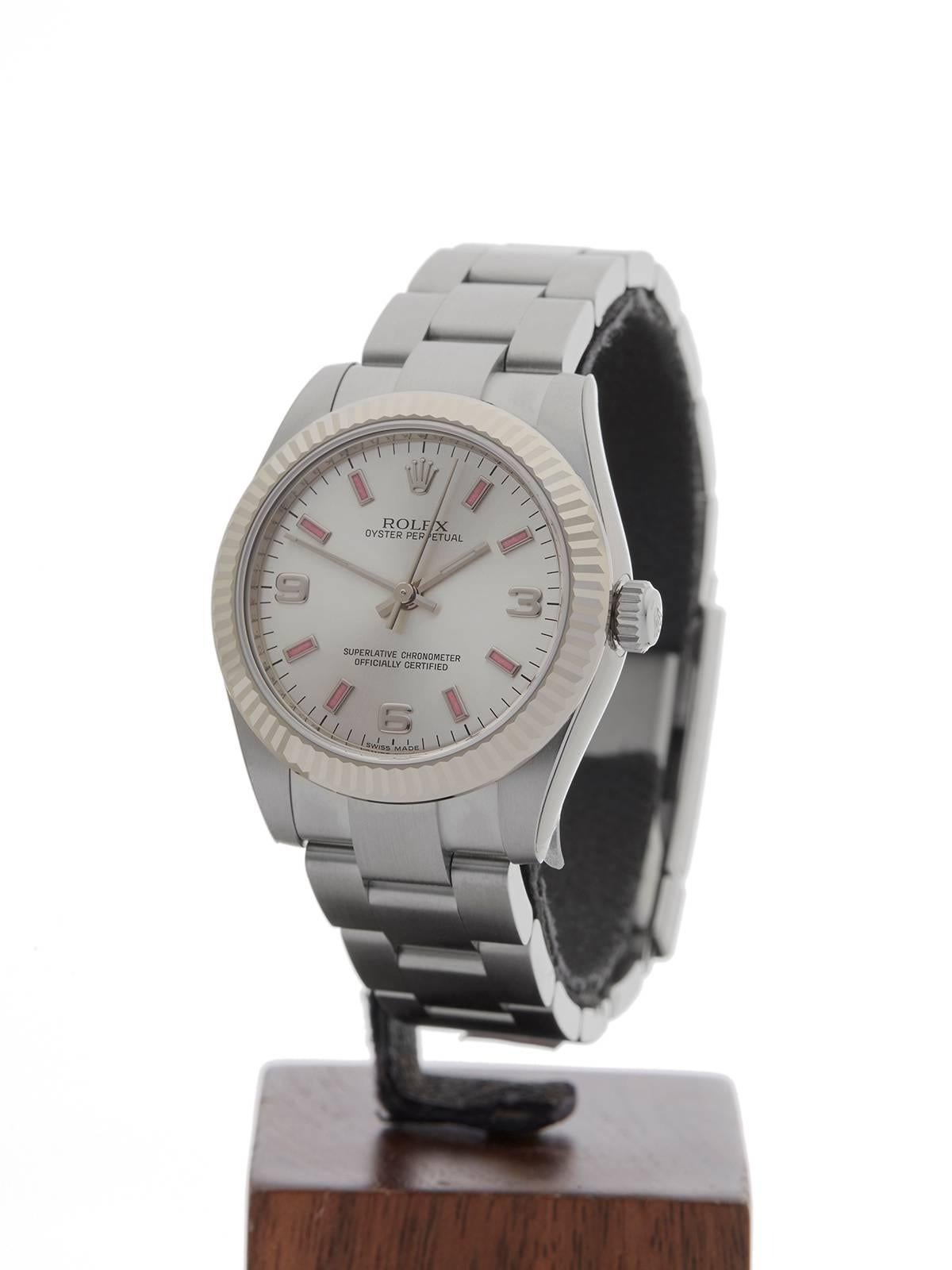 REF	W3686
MODEL NUMBER	177234
SERIAL NUMBER	247*****
CONDITION	10 - Unworn condition
GENDER	Ladies
AGE	9th February 2017
CASE DIAMETER	32 mm
CASE SIZE	32mm
BOX & PAPERS	Box, Manuals & Guarantee
MOVEMENT	Automatic
CASE	Stainless steel/18k white
