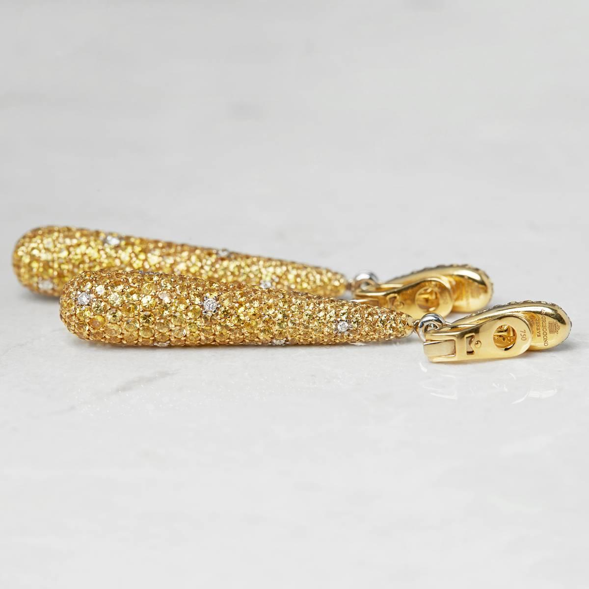 Women's De Grisogono 18 Karat Yellow Gold Yellow Sapphire & White Diamond Gocce Earrings