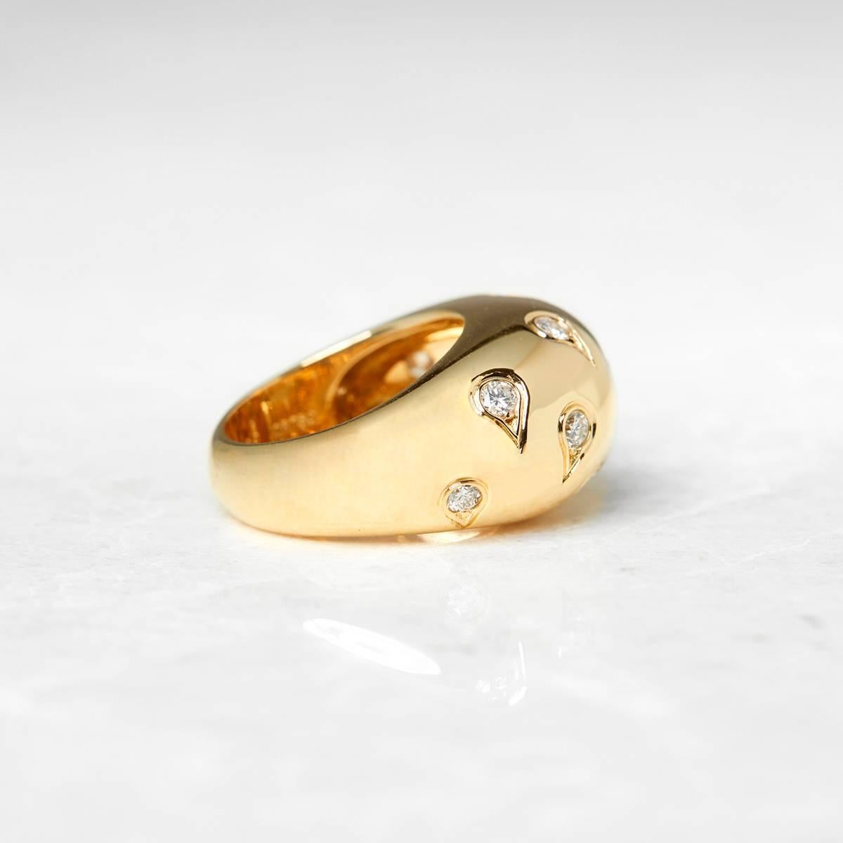 Women's Cartier 18 Karat Yellow Gold Round Brilliant Cut Diamond Bombe Ring 