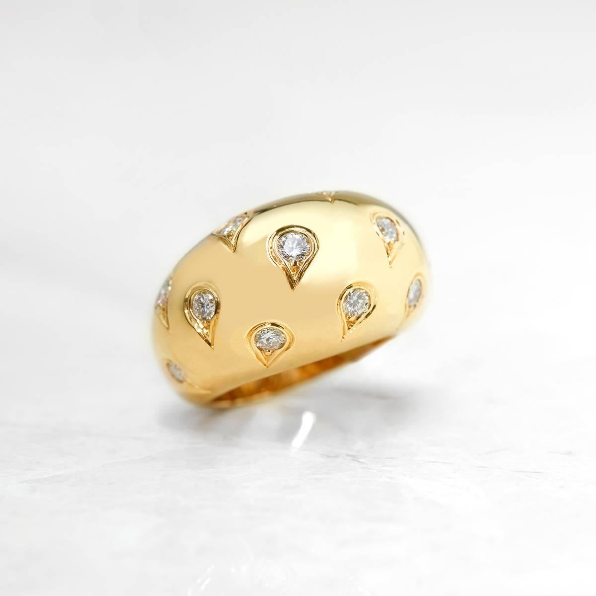Modern Cartier 18 Karat Yellow Gold Round Brilliant Cut Diamond Bombe Ring 