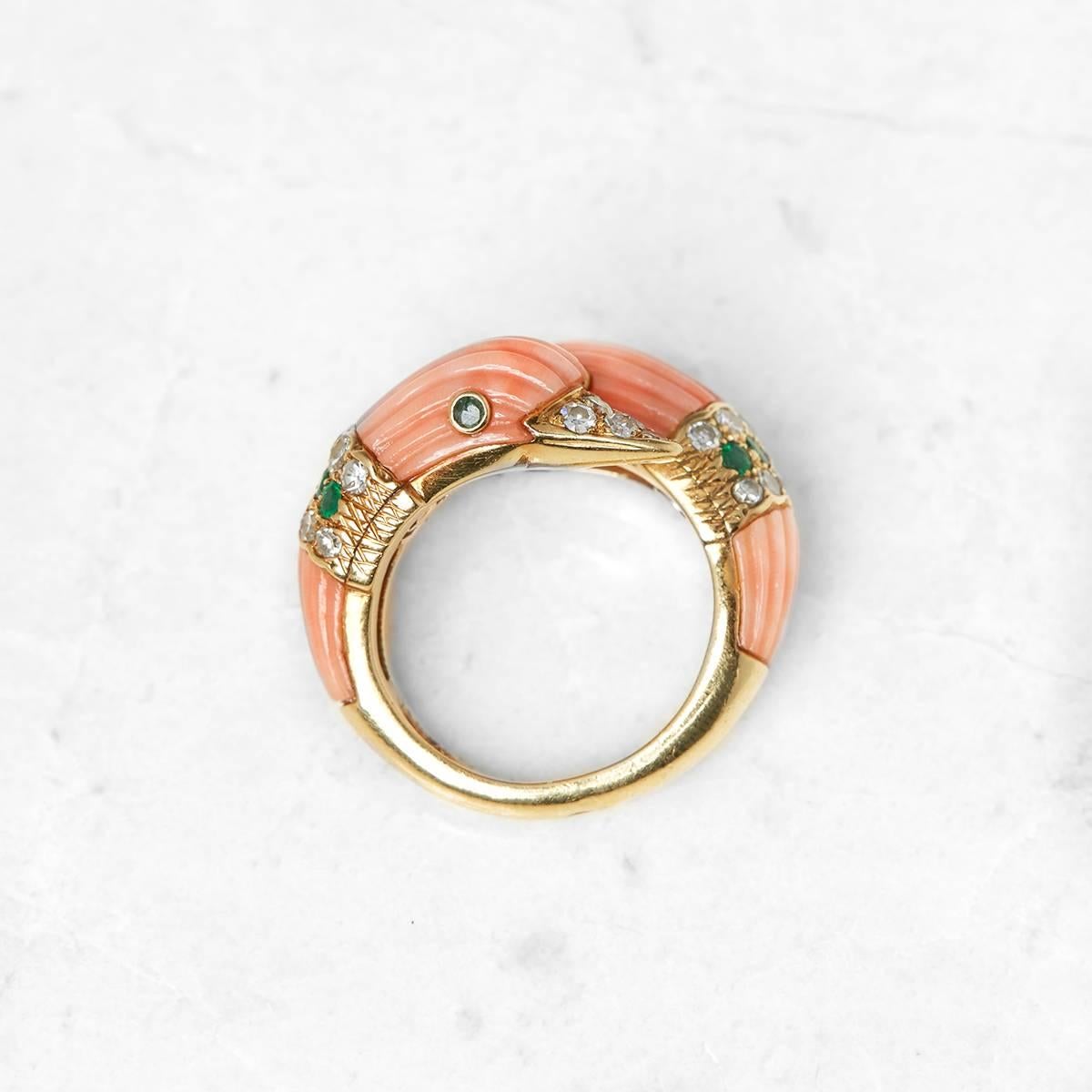 Van Cleef & Arpels Coral Diamond Emerald You and Me Gold Cocktail Ring 1