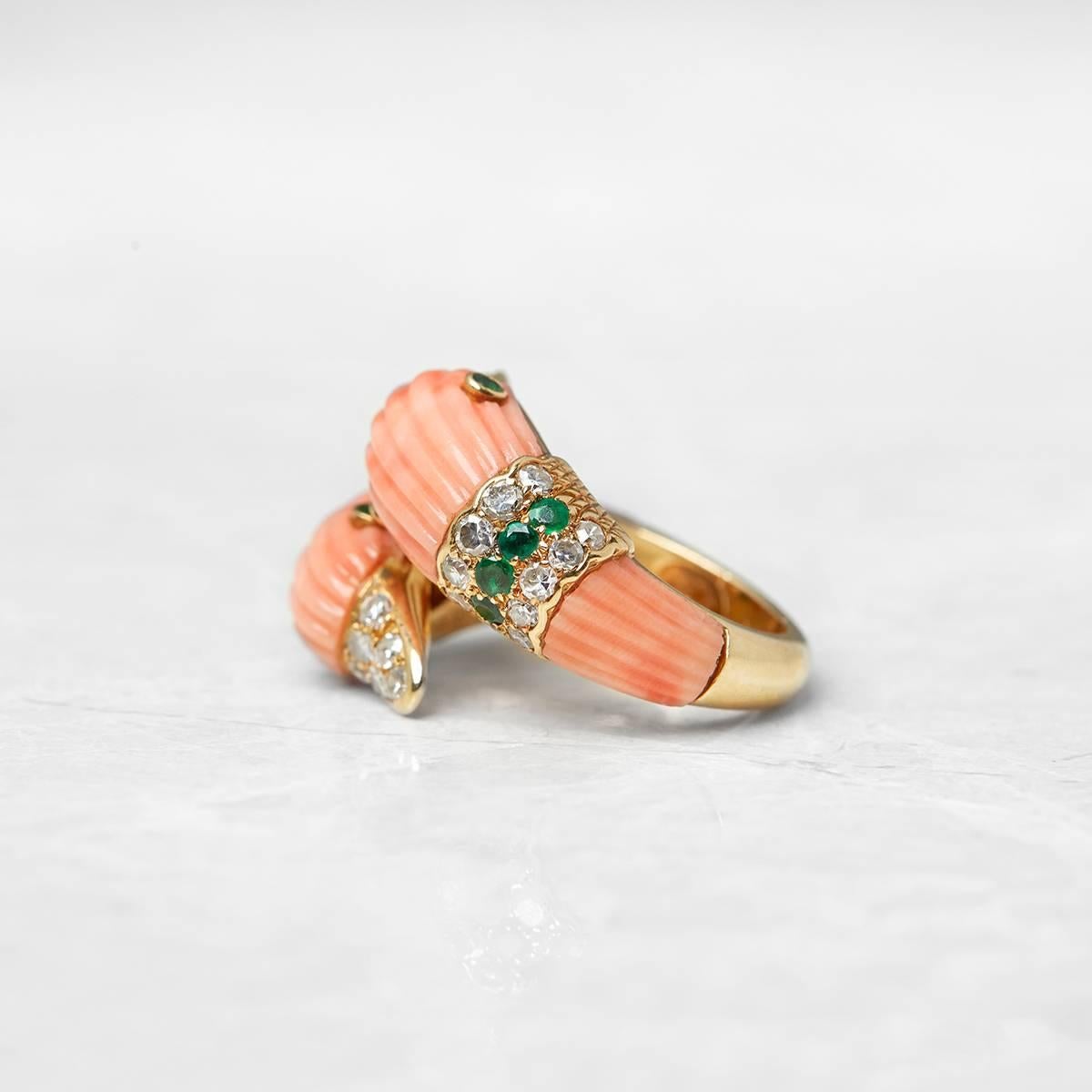 Women's Van Cleef & Arpels Coral Diamond Emerald You and Me Gold Cocktail Ring