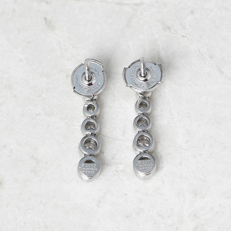 Tiffany And Co Platinum Round Brilliant Cut Diamond Drop Jazz Modern Tiffany Co Platinum Round Brilliant Cut Diamond Drop Jazz Earrings For