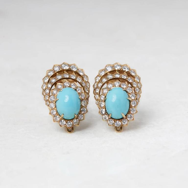 Van Cleef and Arpels Vintage Turquoise Diamond Gold Earrings at 1stDibs