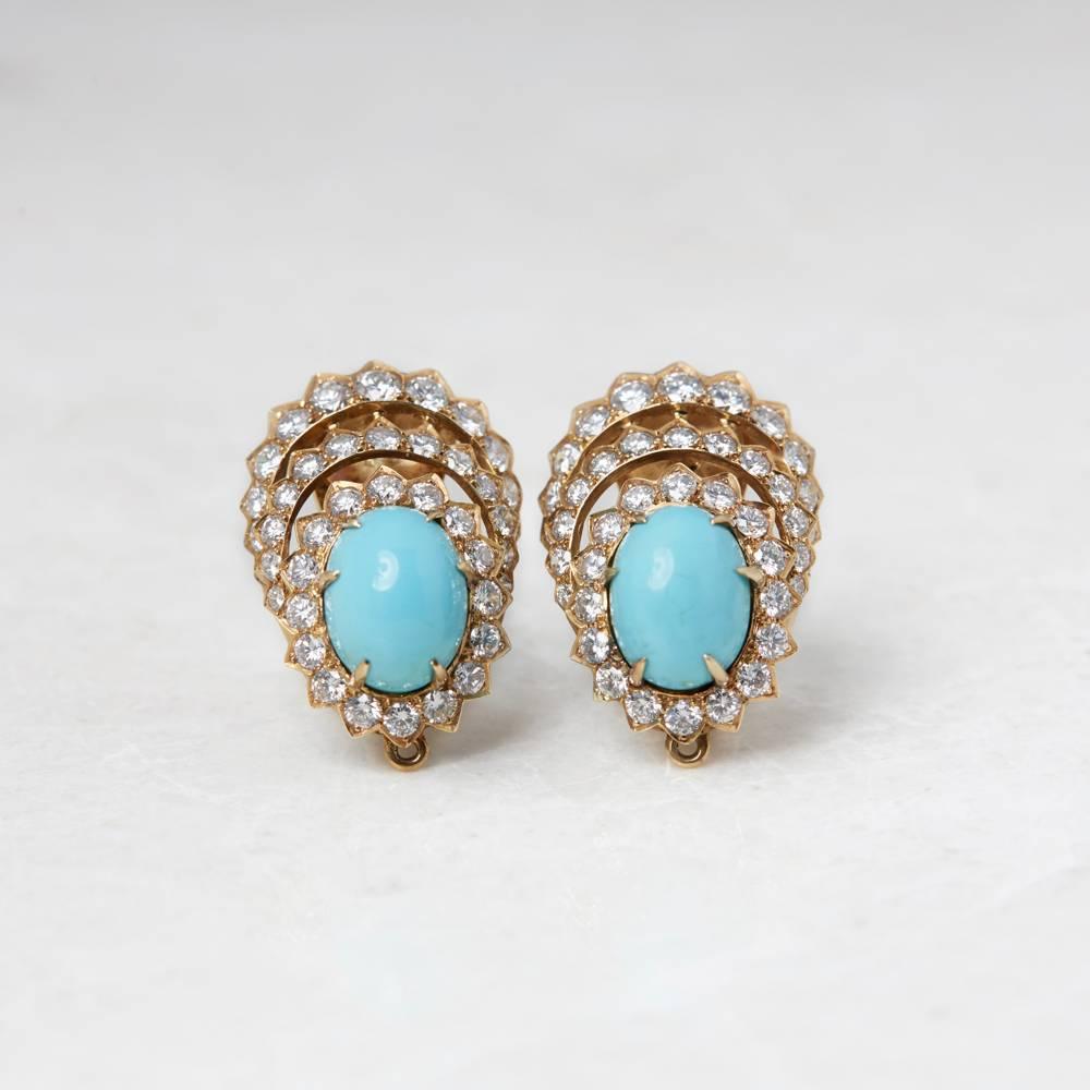 Women's Van Cleef & Arpels Vintage Turquoise Diamond Gold Earrings