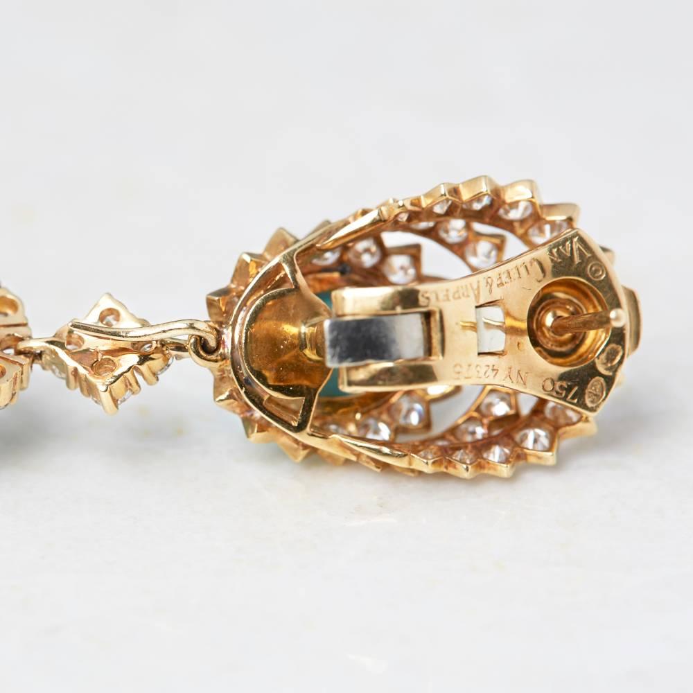 Van Cleef & Arpels Vintage Turquoise Diamond Gold Earrings In Excellent Condition In Bishop's Stortford, Hertfordshire