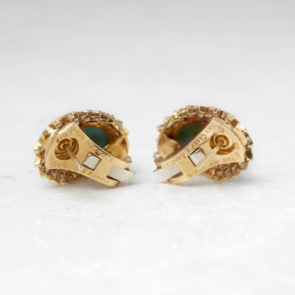 Van Cleef & Arpels Vintage Turquoise Diamond Gold Earrings 2