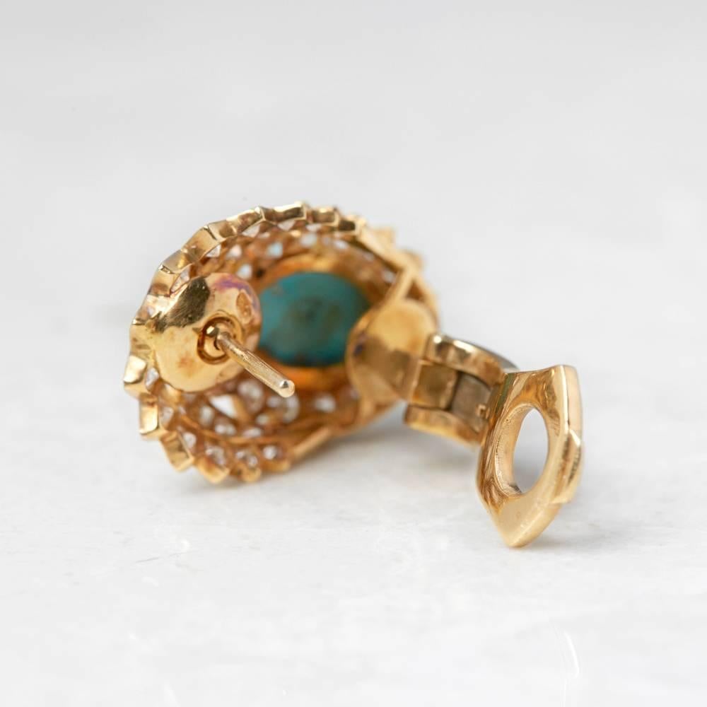 Van Cleef & Arpels Vintage Turquoise Diamond Gold Earrings 3