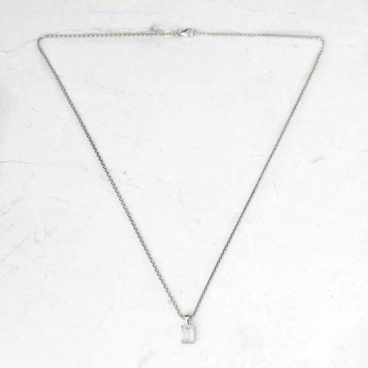 Emerald Cut 1.75 Carat Diamond White Gold Pendant Necklace 4