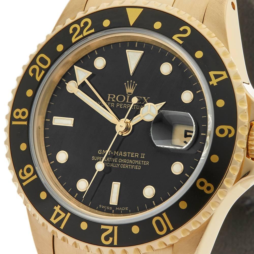 Rolex GMT-Master II 18 Karat Yellow Gold Gents 16718, 1997 In Excellent Condition In Bishop's Stortford, Hertfordshire