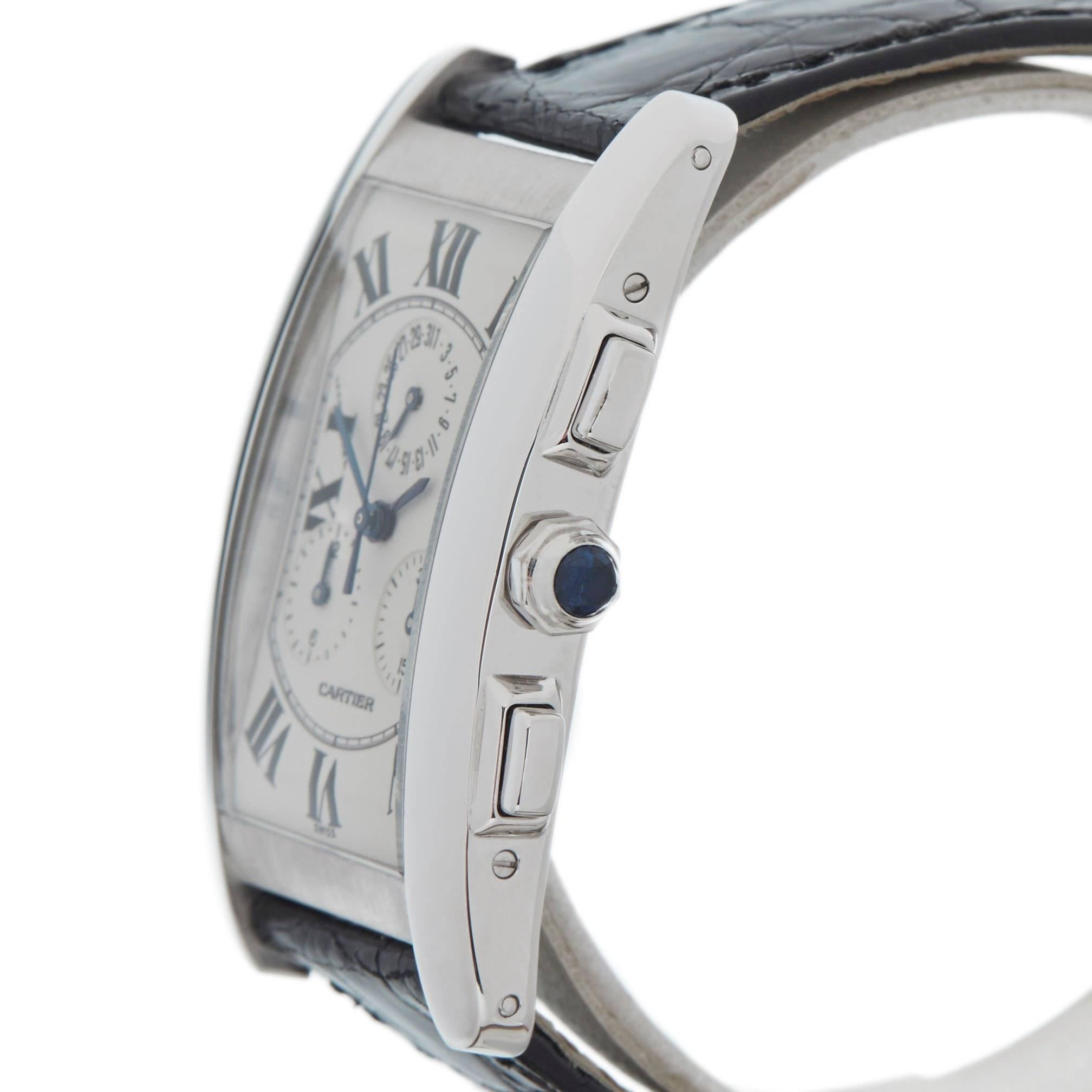 Men's Cartier White Gold Tank Americaine Quartz Wristwatch Ref W2603356, 2000s