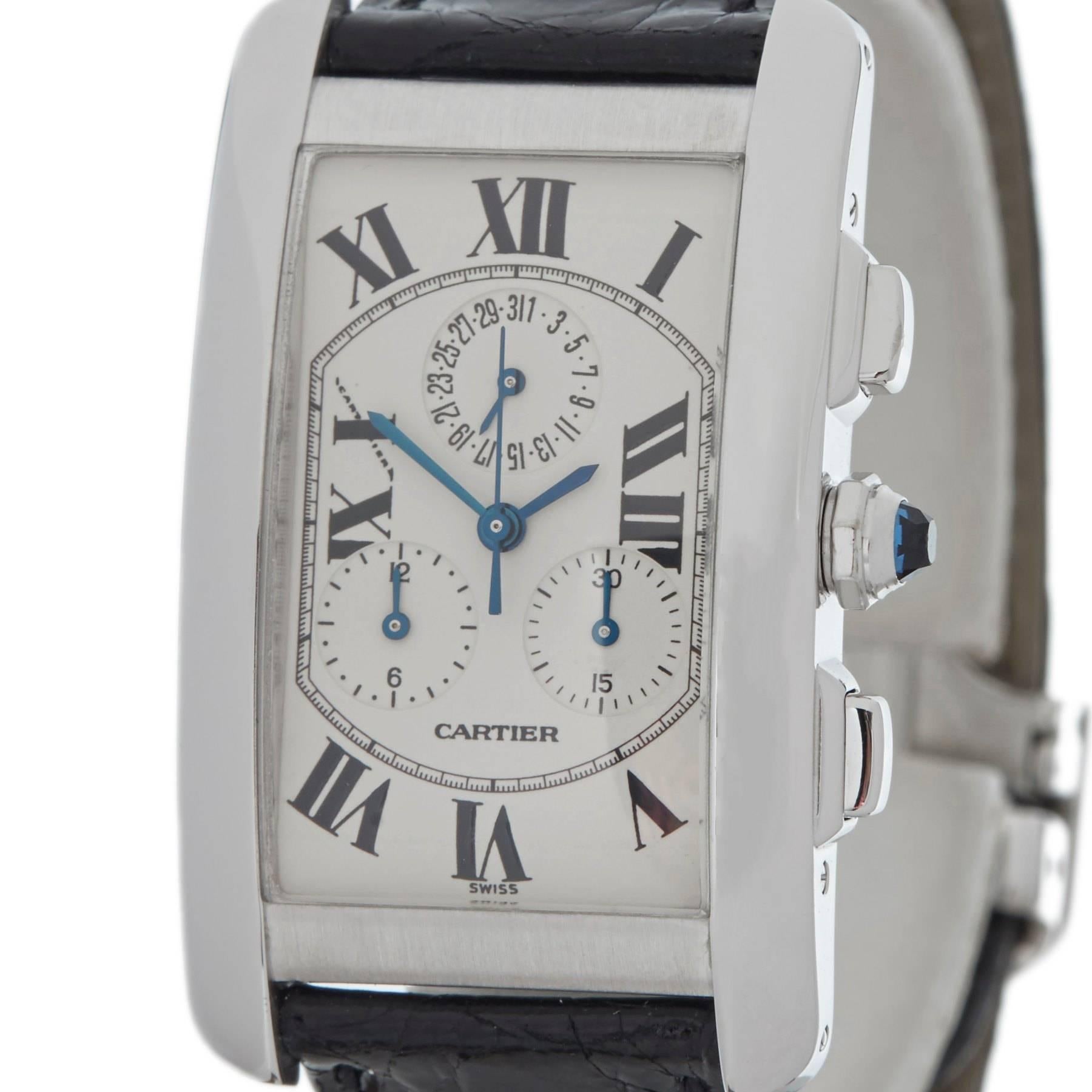 Cartier White Gold Tank Americaine Quartz Wristwatch Ref W2603356, 2000s In Excellent Condition In Bishop's Stortford, Hertfordshire